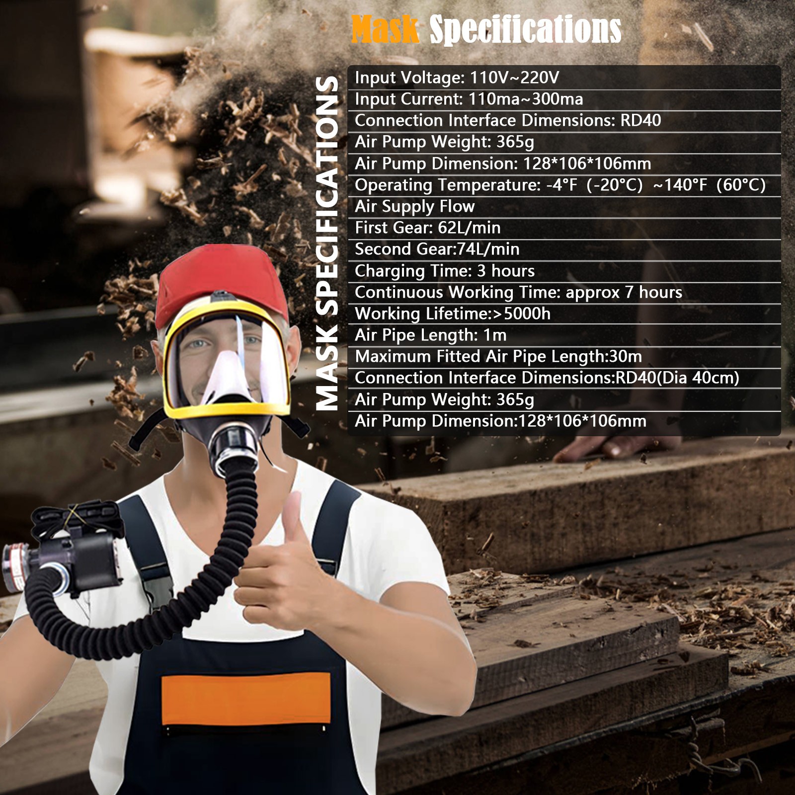 Electric Full Face Gas Mask Constant Flow Respirator Supplied Air Fed System us