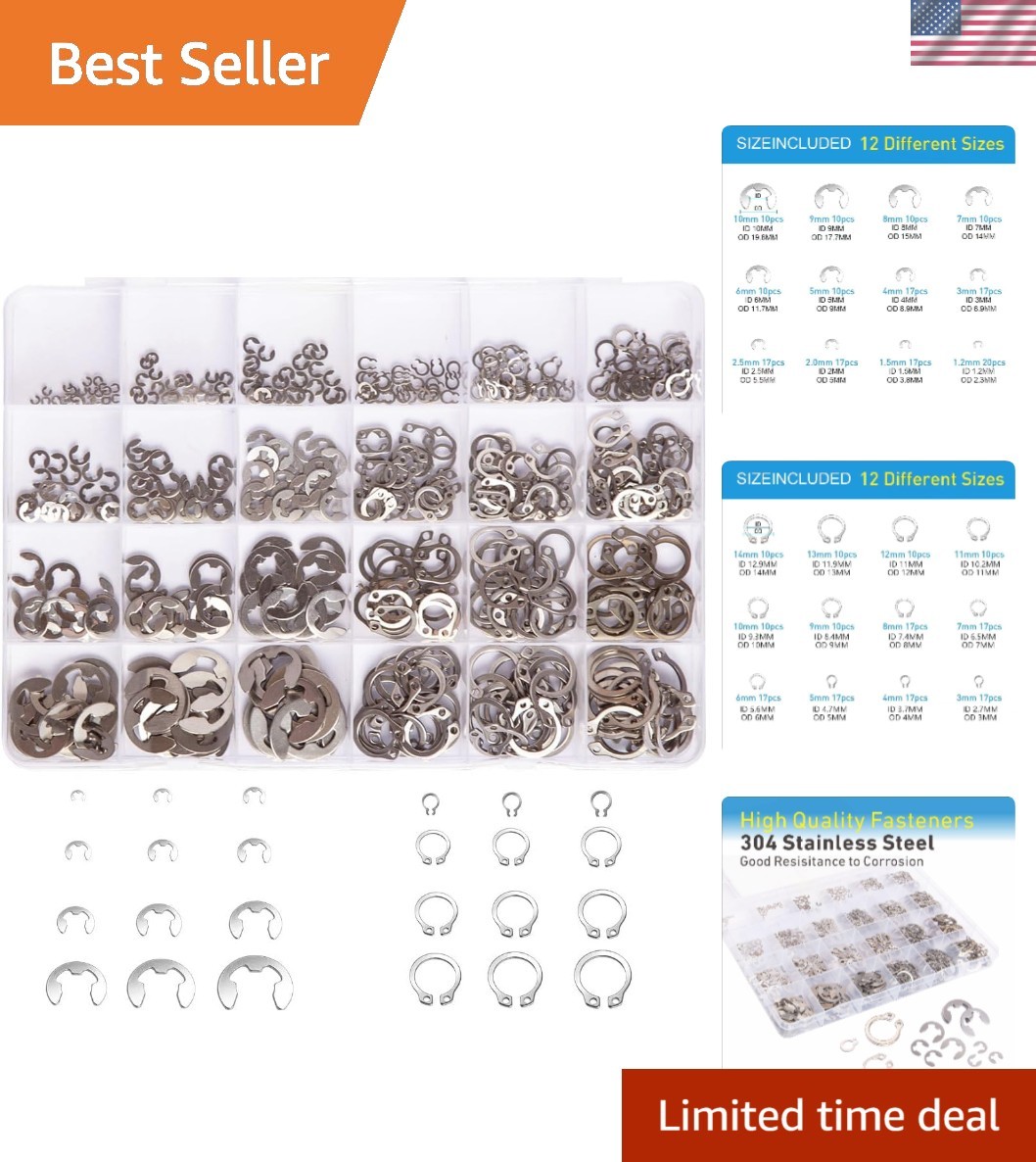 Durable 327Pcs E-Clips and C-Clips Assortment for Automotive & Appliance Needs