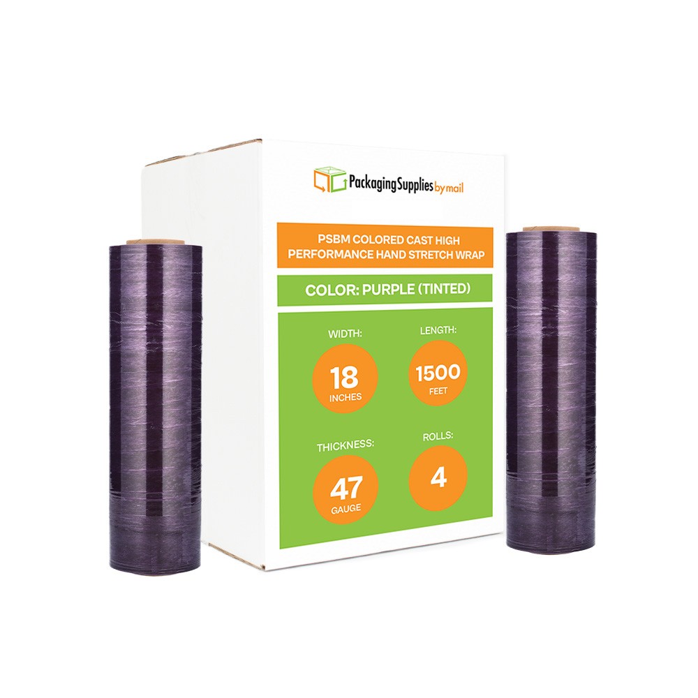 Cast Hand Stretch Wrap 18″ x 1500 Ft 4 Rolls Tinted Purple Plastic Shrink Film