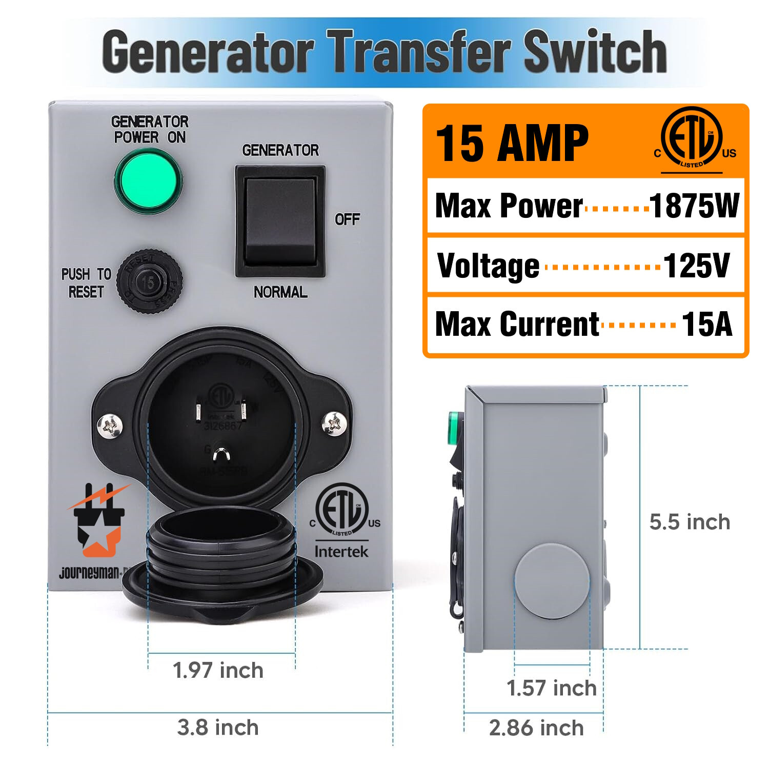 Generator Transfer Switch for Gas Furnace, Oil Heater ETL Listed Journeyman-Pro