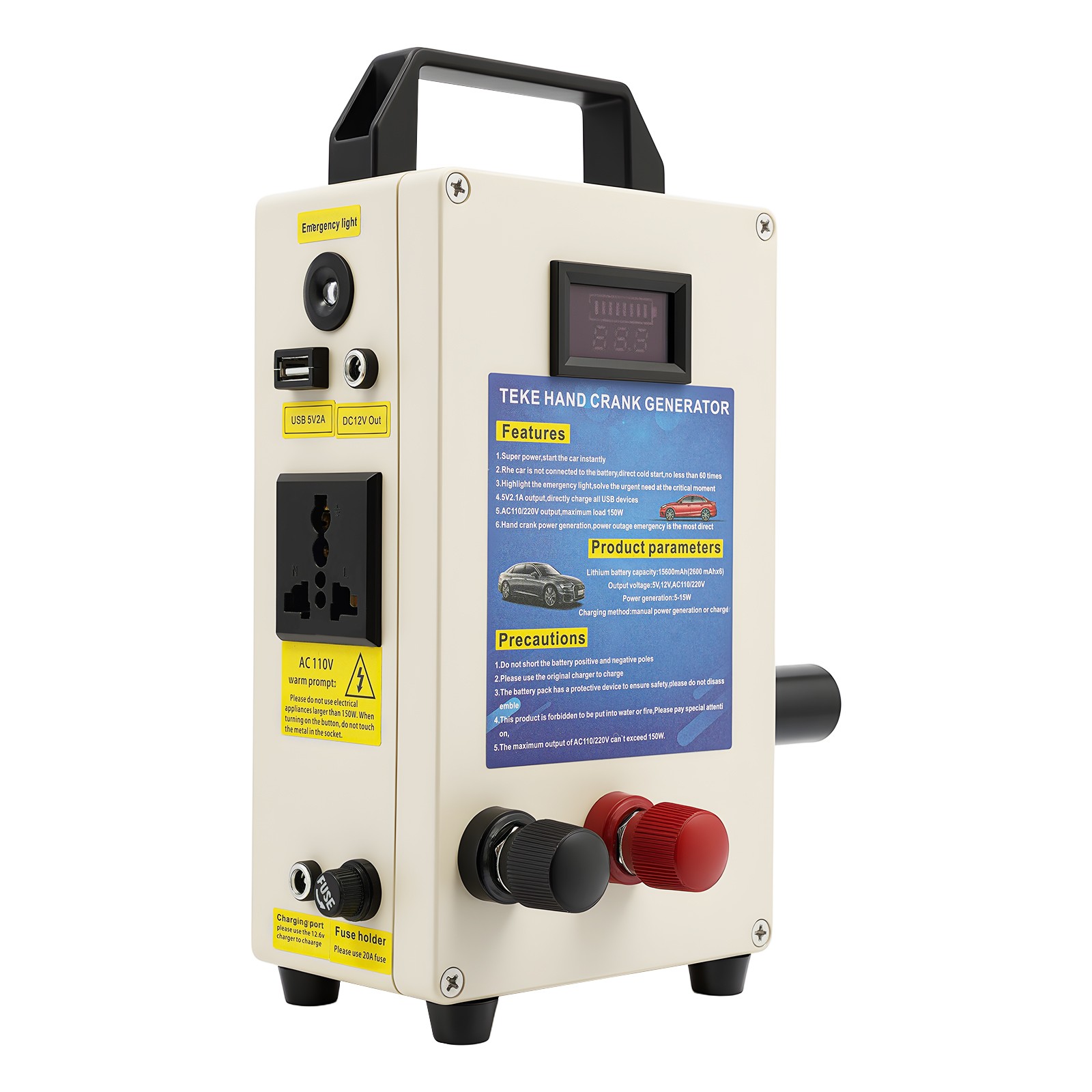 150W Portable Manual Hand Crank Dynamo Generator Emergency Survival Power Energy