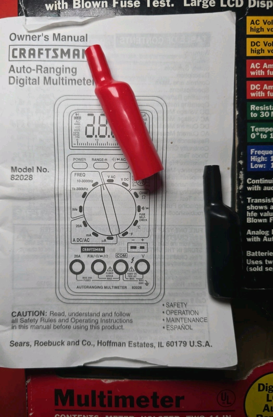 Craftsman 82028 Digital Multimeter Auto-Ranging CAT III 600V 20A