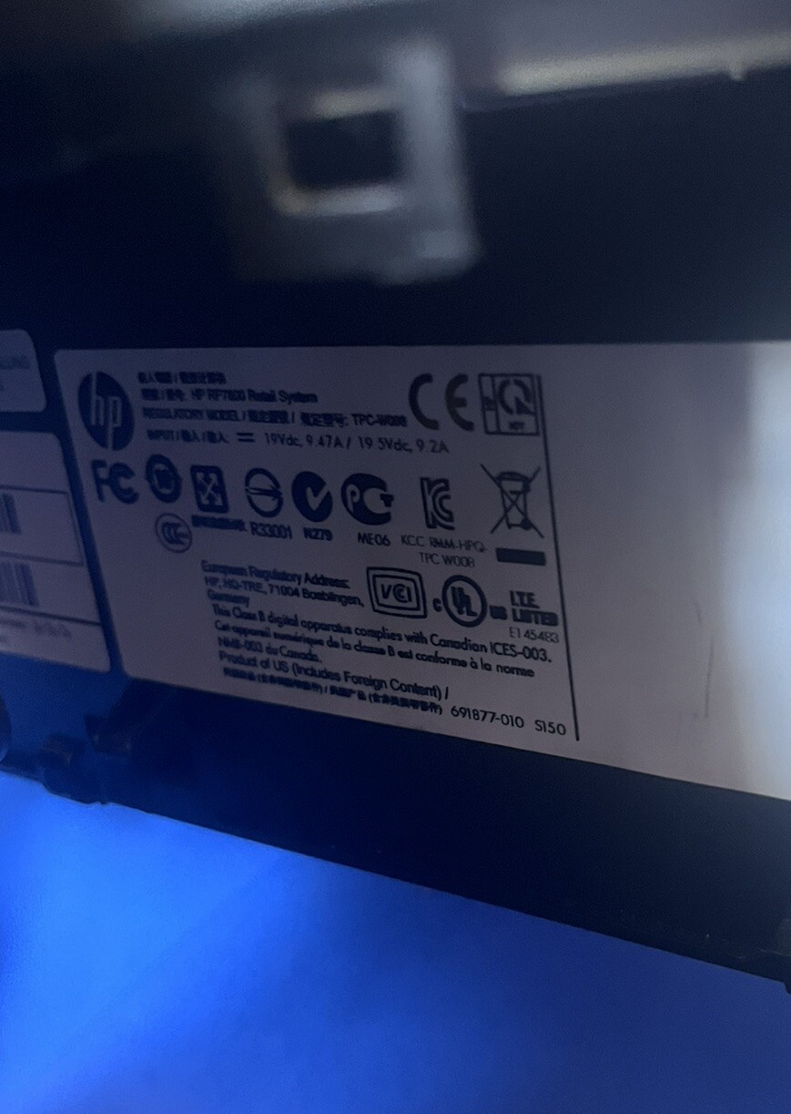 HP RP7 Retail POS System Model 7800 4GB RAM 128GB- No HDD