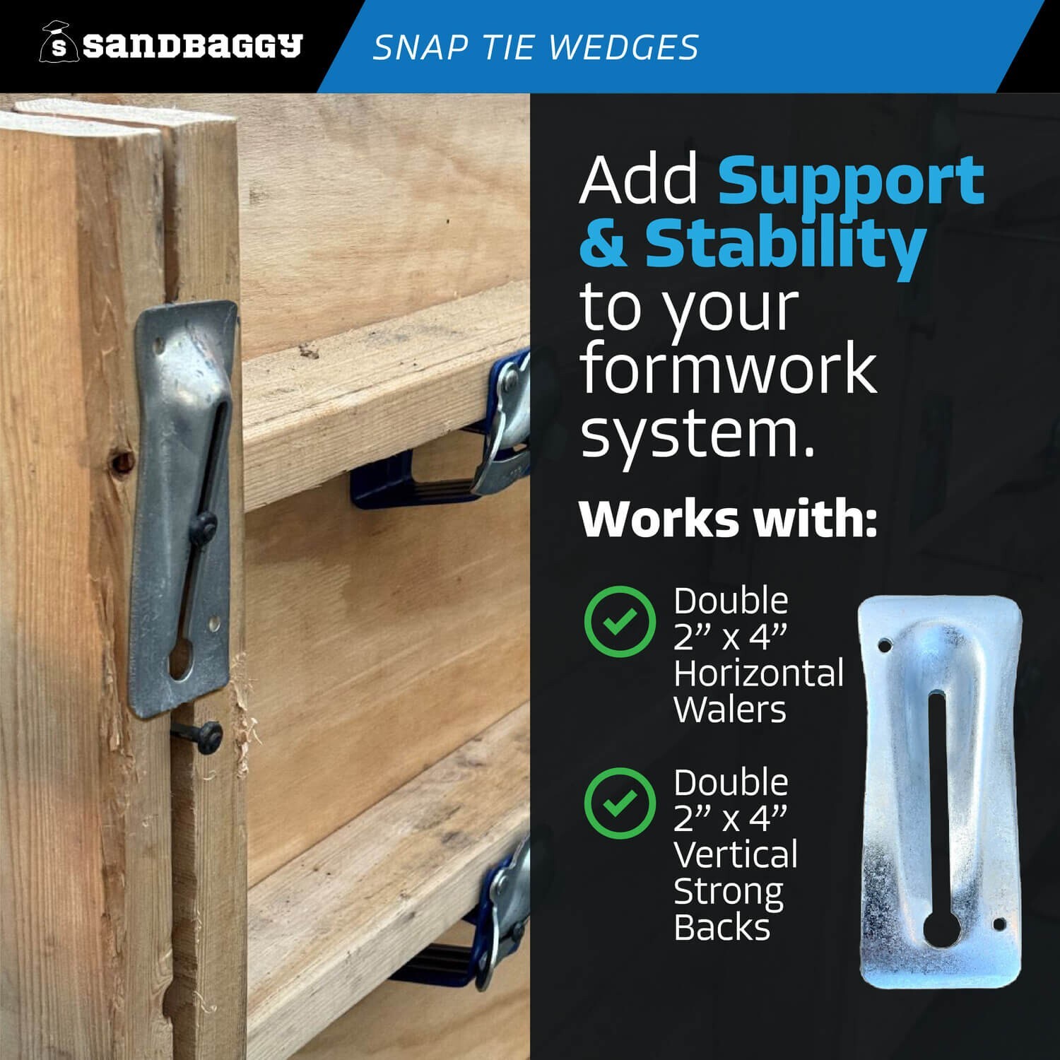 Sandbaggy Galvanized Steel Snap Tie Wedges (2 ⅜” x 6 ⅛”) for Concrete Formwork