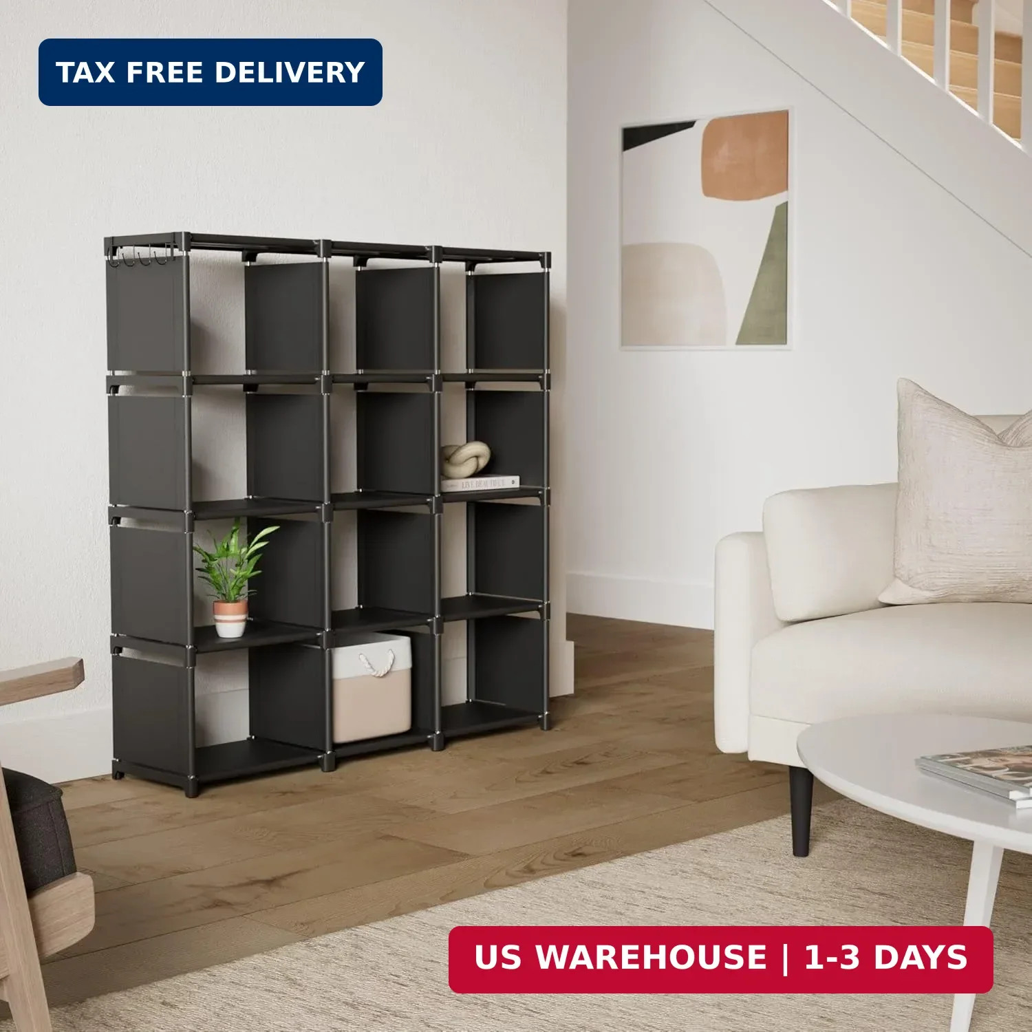 Mavivegue Book Shelf, 12 Cube Storage Organizer, DIY Bookcase, 12-Grid, Black