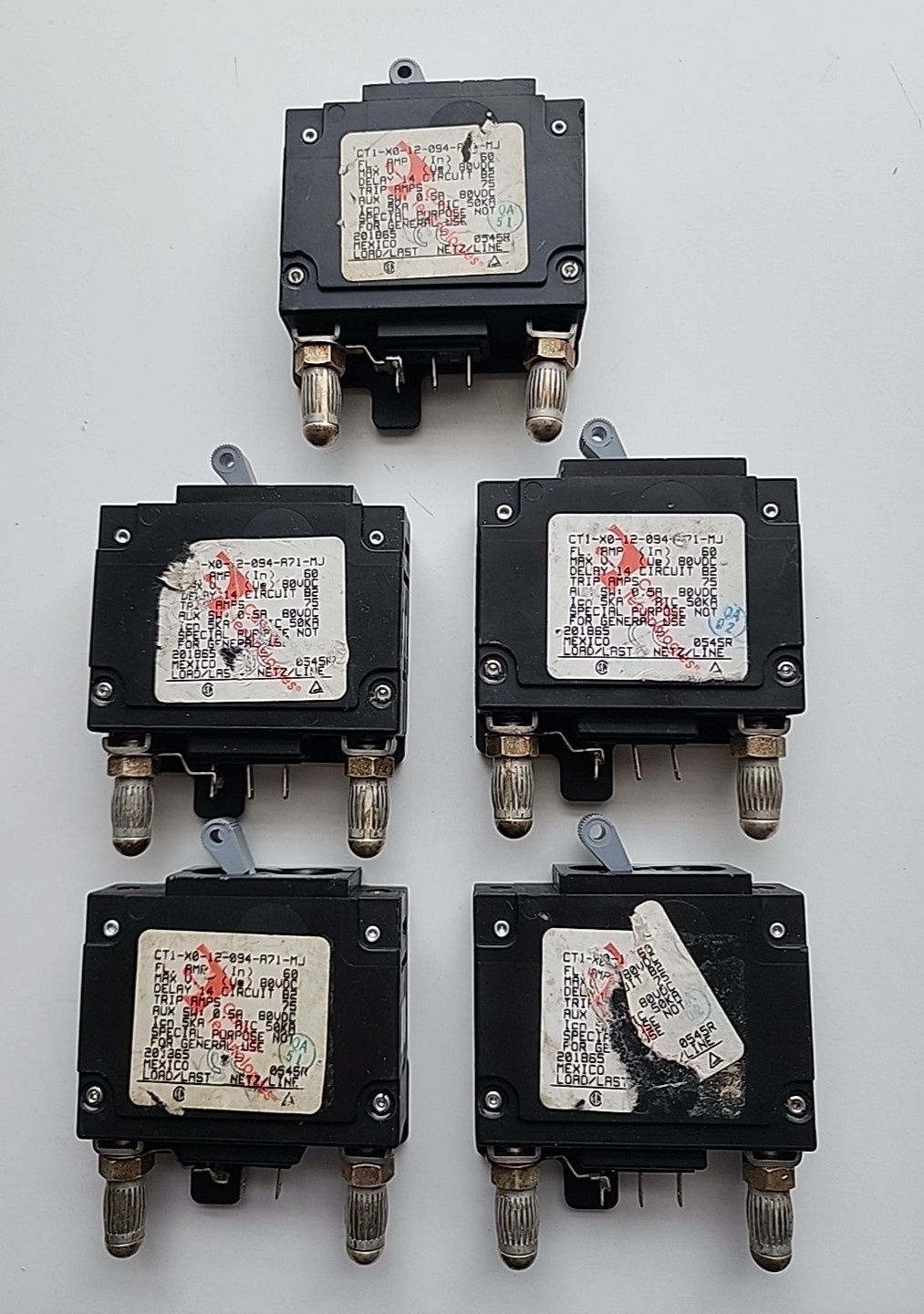 5x CARLING CTI-X0-12-094-A71-MJ 60A 80V BULLET STYLE CIRCUIT BREAKER [2WS2-6]