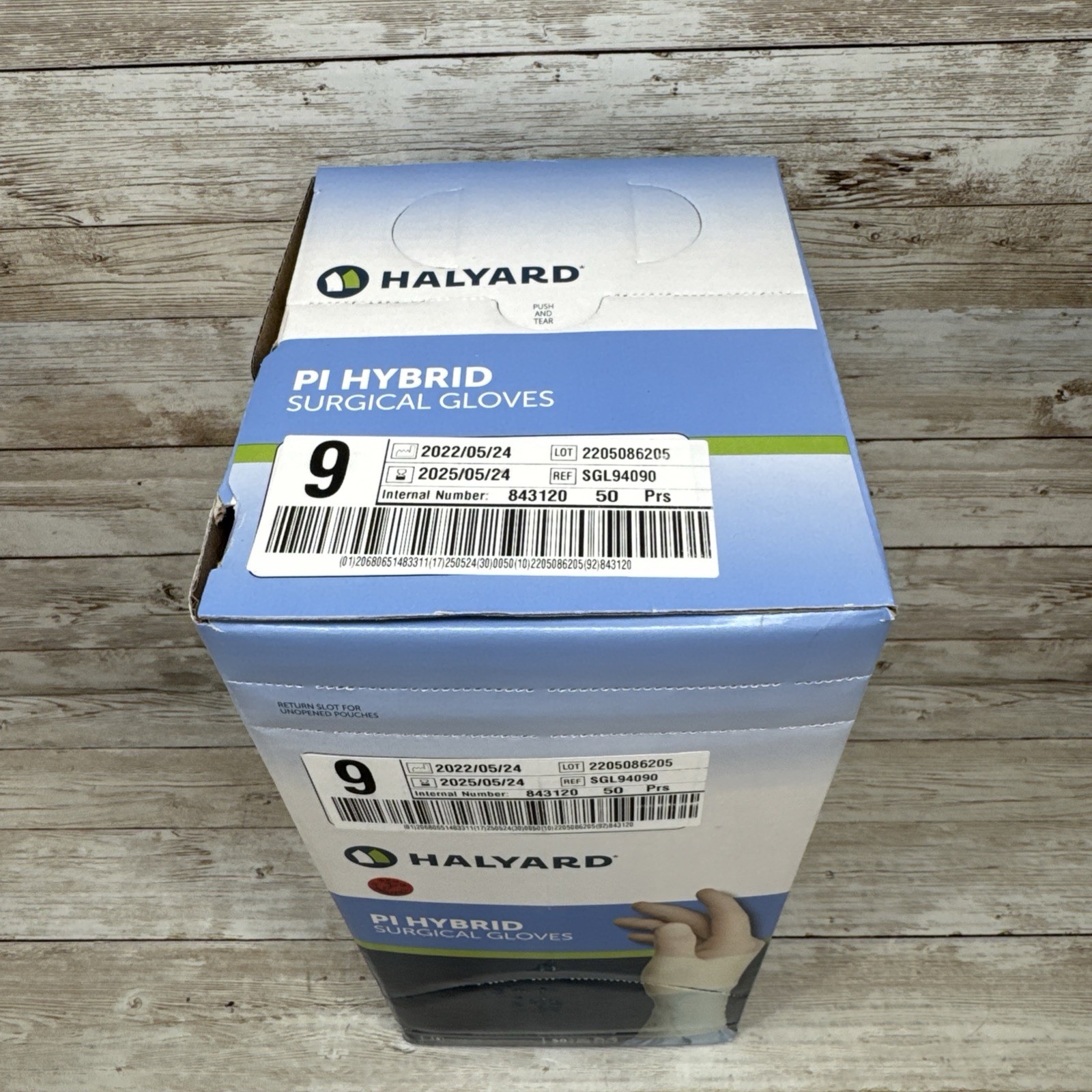 HALYARD PI HYBRID Surgical Gloves Sterile, Size: 9 *50 Pair Box* *See Date*5.25*