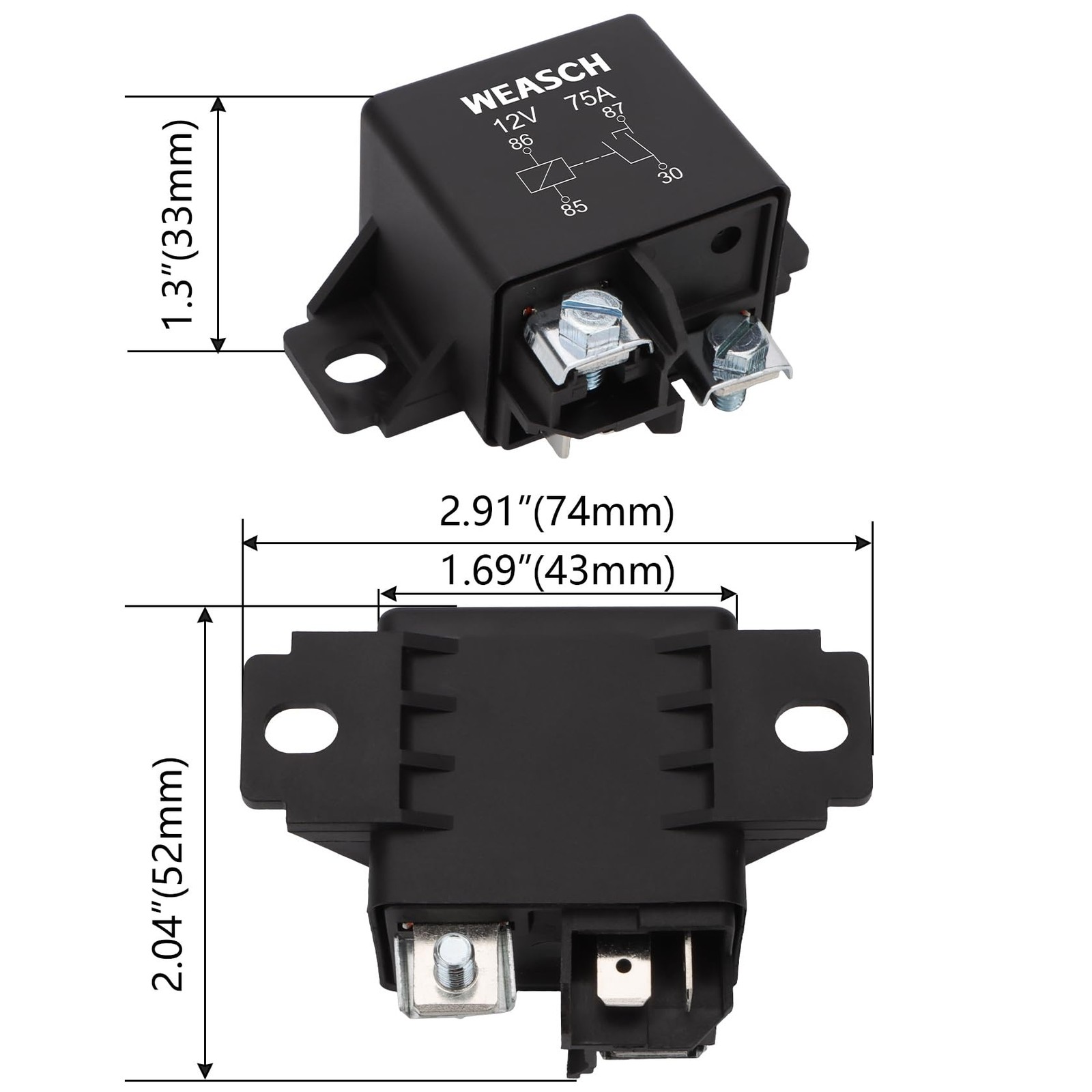 0332002168 Normal Open Power Relay, 12V 75A, Applies to Starter Relay V23232-…