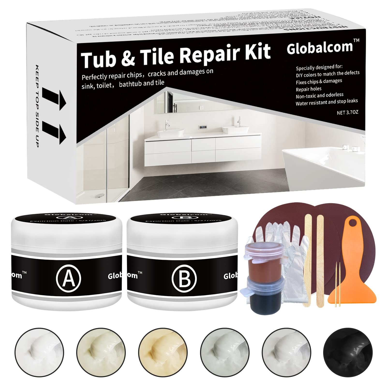 Tub and Fiberglass Shower Repair Kit (Color Match), 3.7oz Porcelain Repair Ki