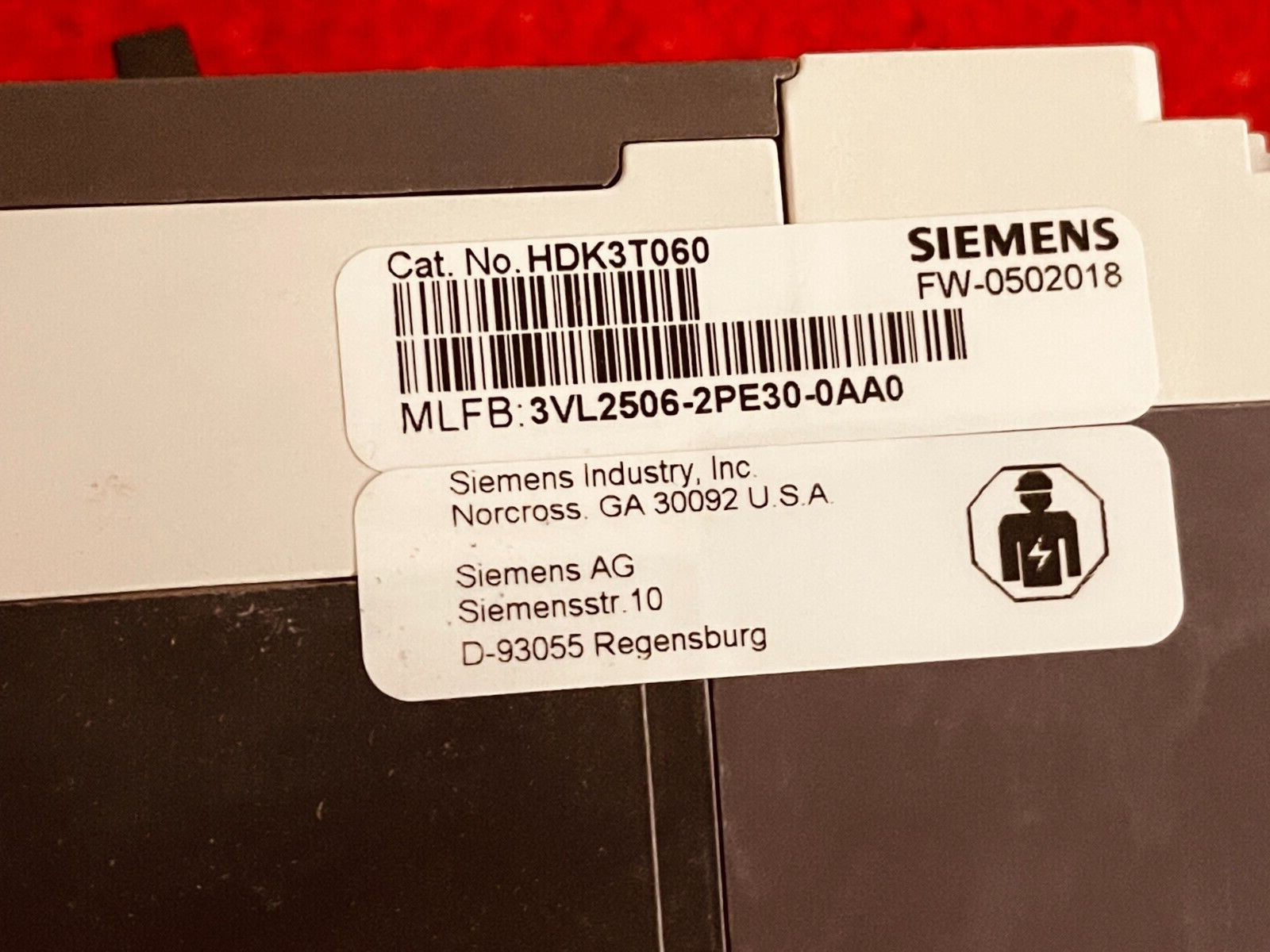 Siemens HDK3T060 3VL2506-2PE30-0AA0 VL150 MCCB 60A 3-Pole 65kA 480V LSI