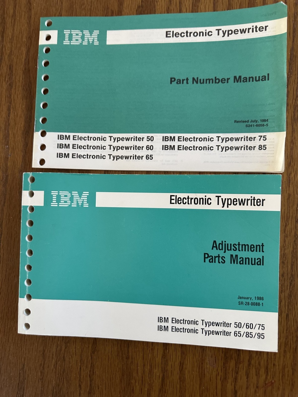 IBM ELECTRONIC TYPEWRITER PARTS MANUALS GENUINE IBM # SR-28-0088-1, S241-6058-5