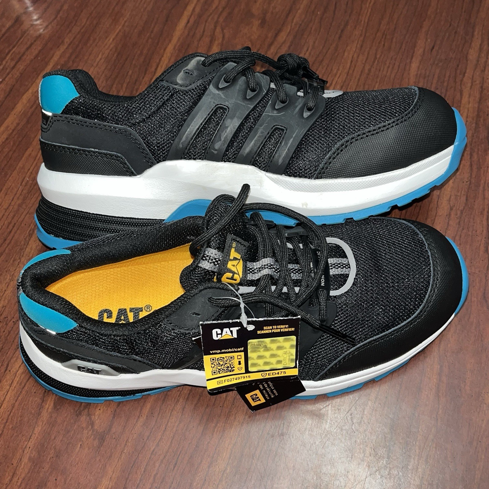 Women’s Sz 7W CAT Streamline Safety Shoe Composite Toe Black/Blue Tennis Shoes