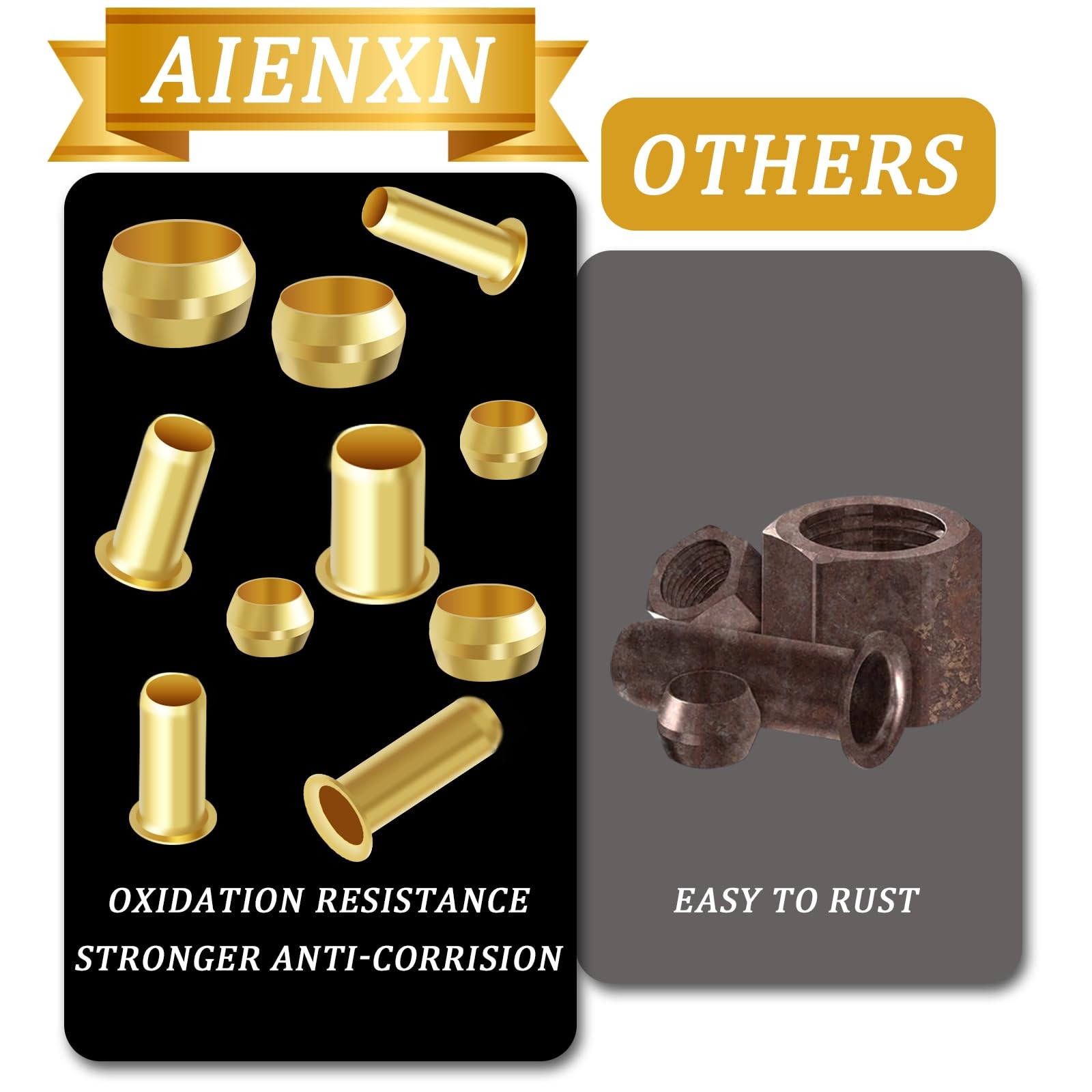 Brass Compression Sleeves Ferrules & Insert 230 PCS 1/8 to 1/2 inch