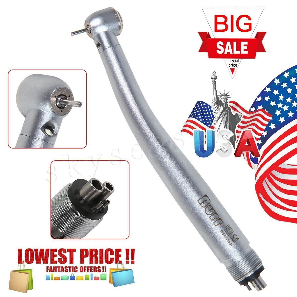Pieza de mano LED turbina alta velocidad fibra óptica dental for NSK 4 Holes M4