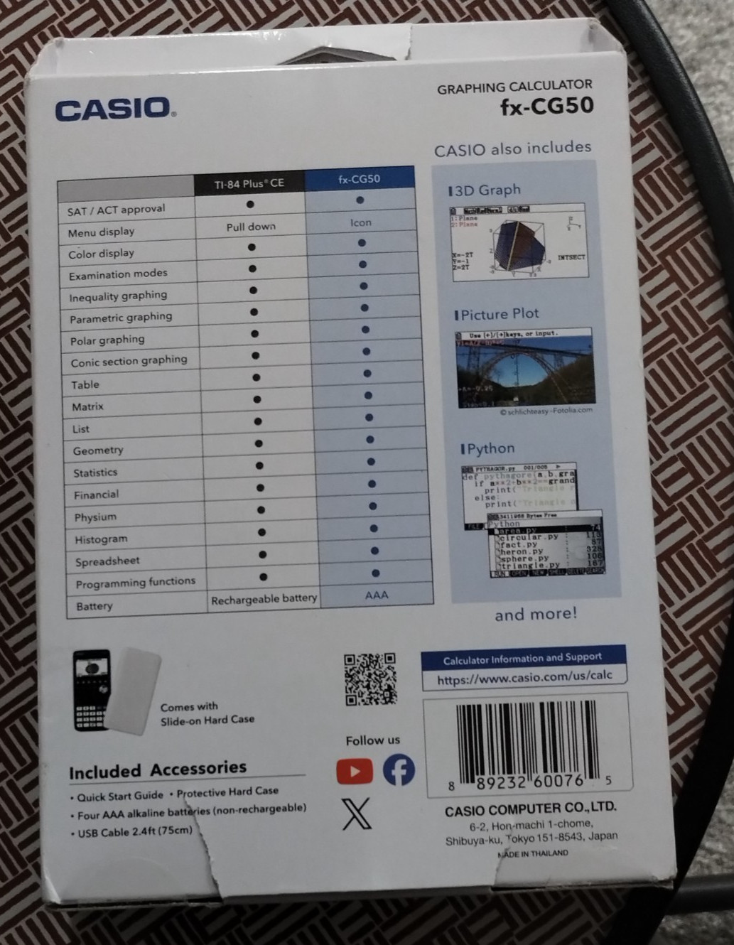 Casio High-Resolution Python 3D Color Graphing Calculator – Black (FX-CG50)