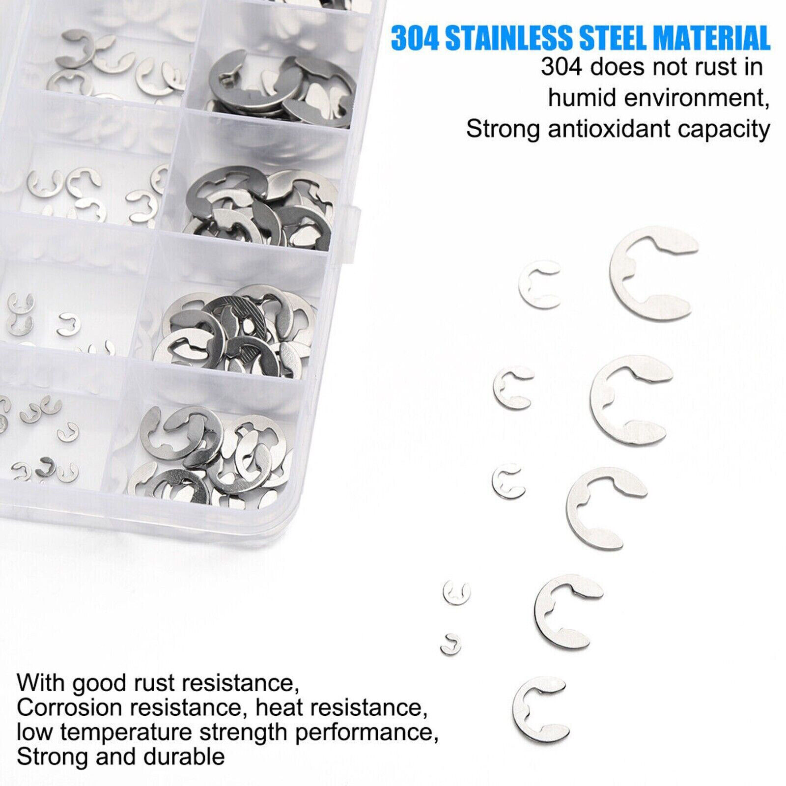 120Pcs Stainless E Clips C Circlip Steel Kit Retaining Ring Assorted 1.5 to 10mm
