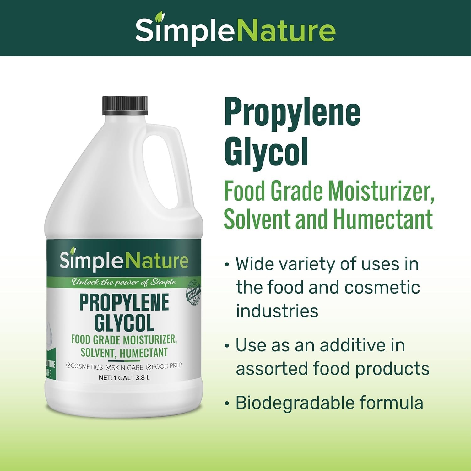 SimpleNature Propylene Glycol Food Grade 99.9% Pure 1 Gallon PG Lab/Personal Use