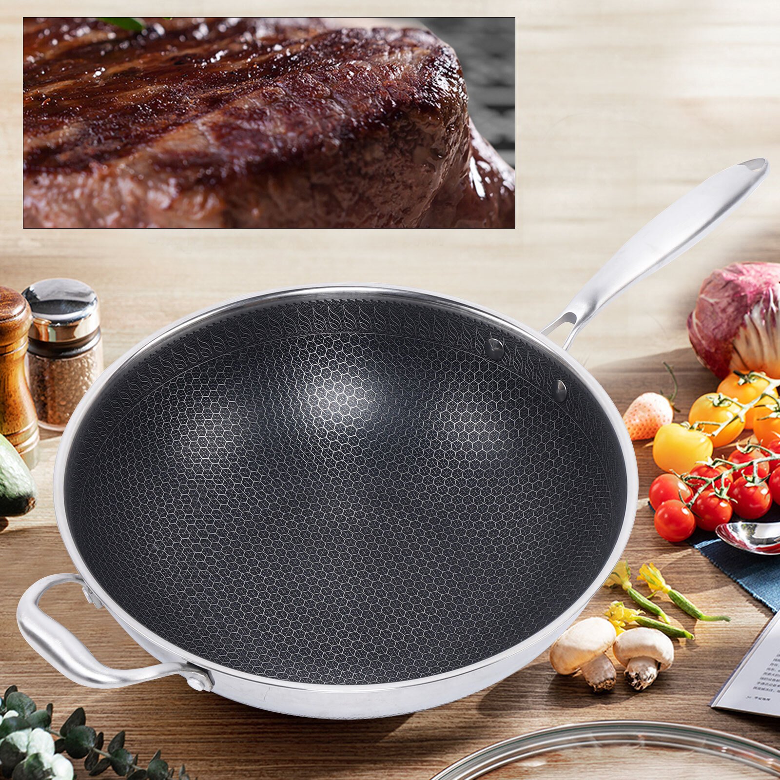 Stainless Steel Wok 316 Grade with Etching and Polishing 34cm Diameter