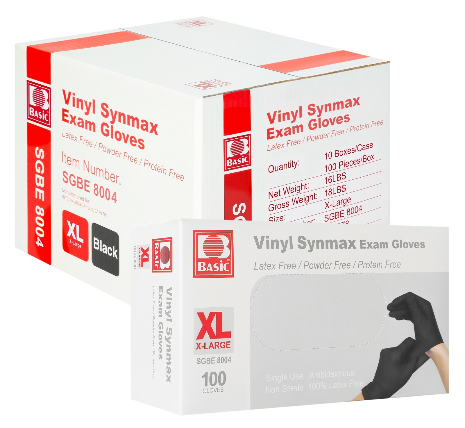BASIC Medical Synmax Black Vinyl Exam Gloves Latex-Free & Powder-Free X-Large
