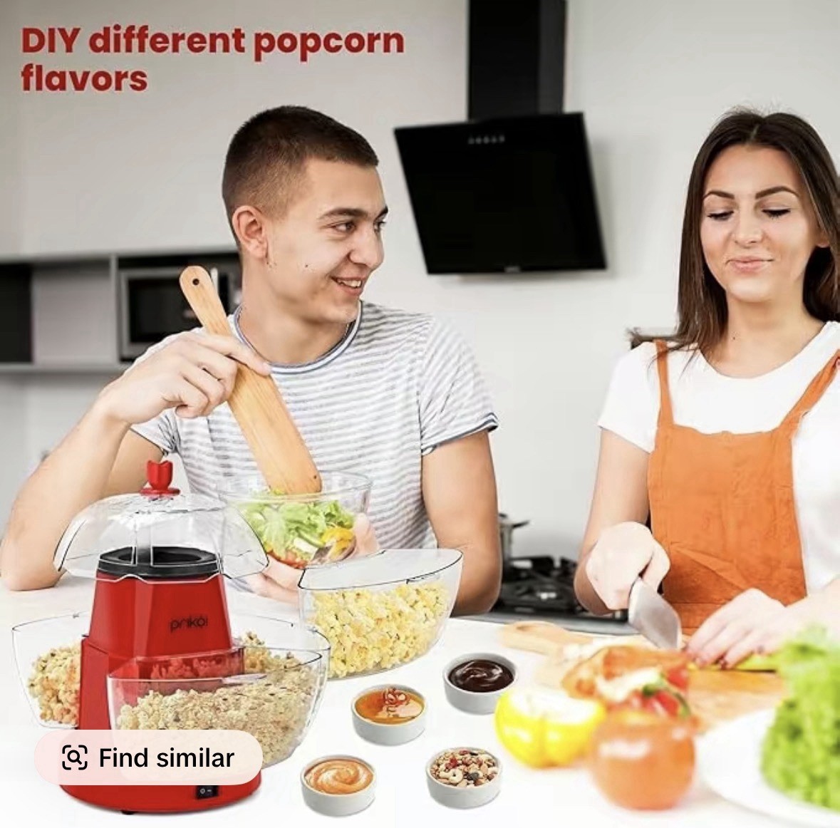 SUSTEAS Electric Hot Air Popcorn Popper – Oil-Free Maker with 4 Bowls & Cup, Red