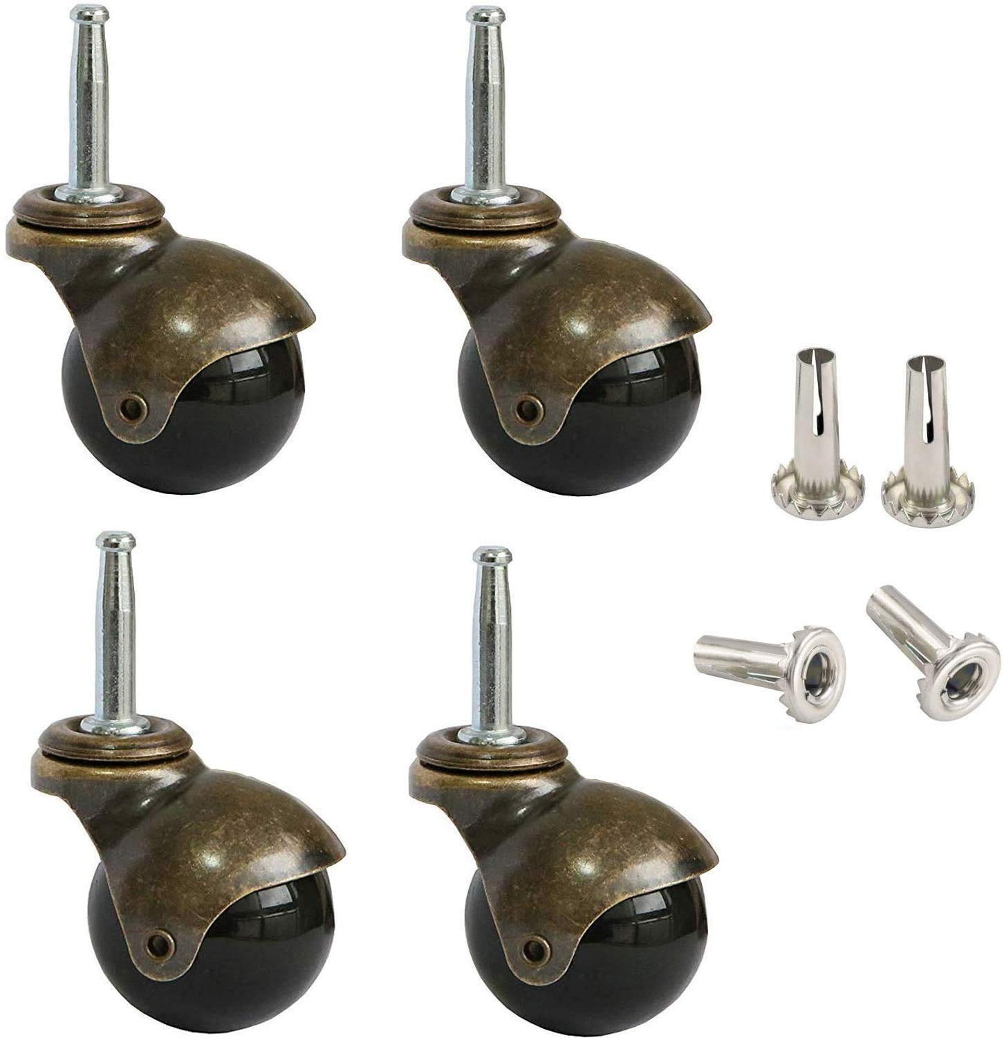 2 Inch Ball Casters Wheels Brass Vintage Antique Furniture Caster Set of 4