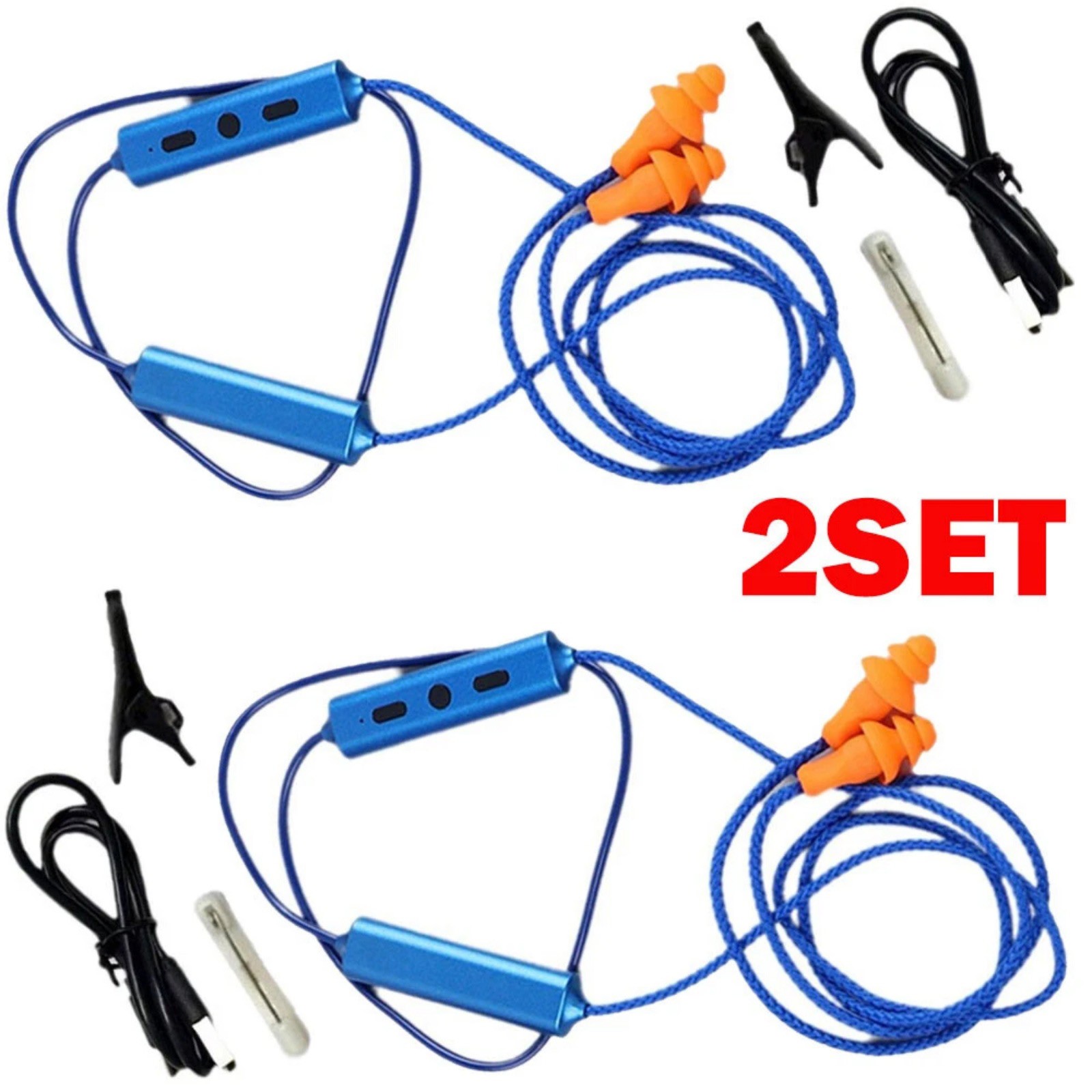 2-Set Blue Bluetooth Ear Plugs, Noise-Isolating for Work & Hearing Protection