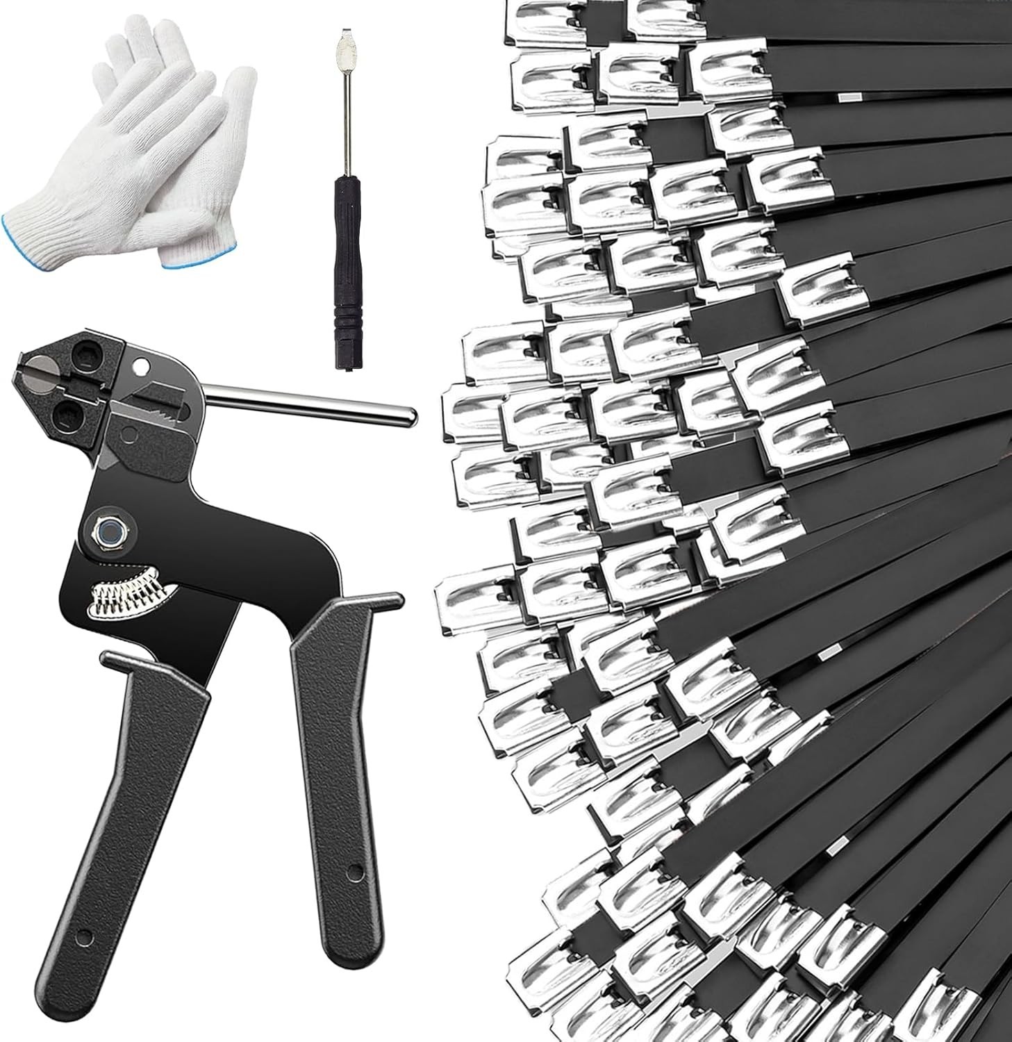 300 PCS 11.8 Inch Black Galvanized Steel Cable Ties Kit with Cable Tie Gun, Scre