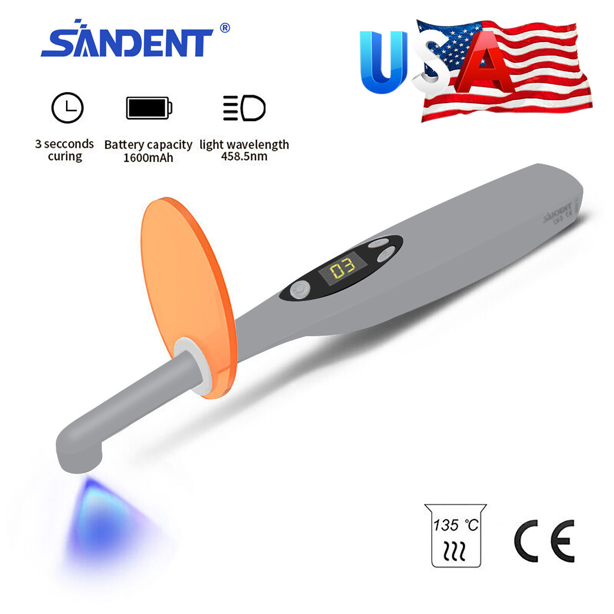 Dental Cordless LED Curing Light 3 Second iLED Cure Lamp Woodpecker DTE Style 3S