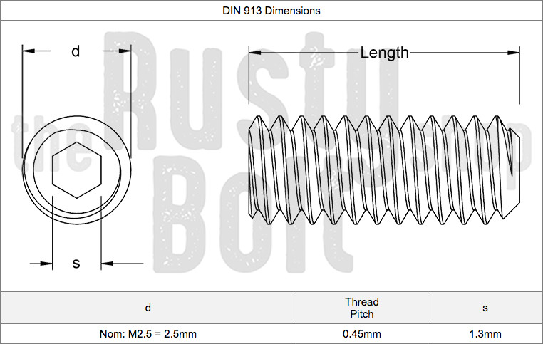 M2.5 x 6mm, Socket Set Screw Flat Point, A2 304 18-8 Stainless Steel