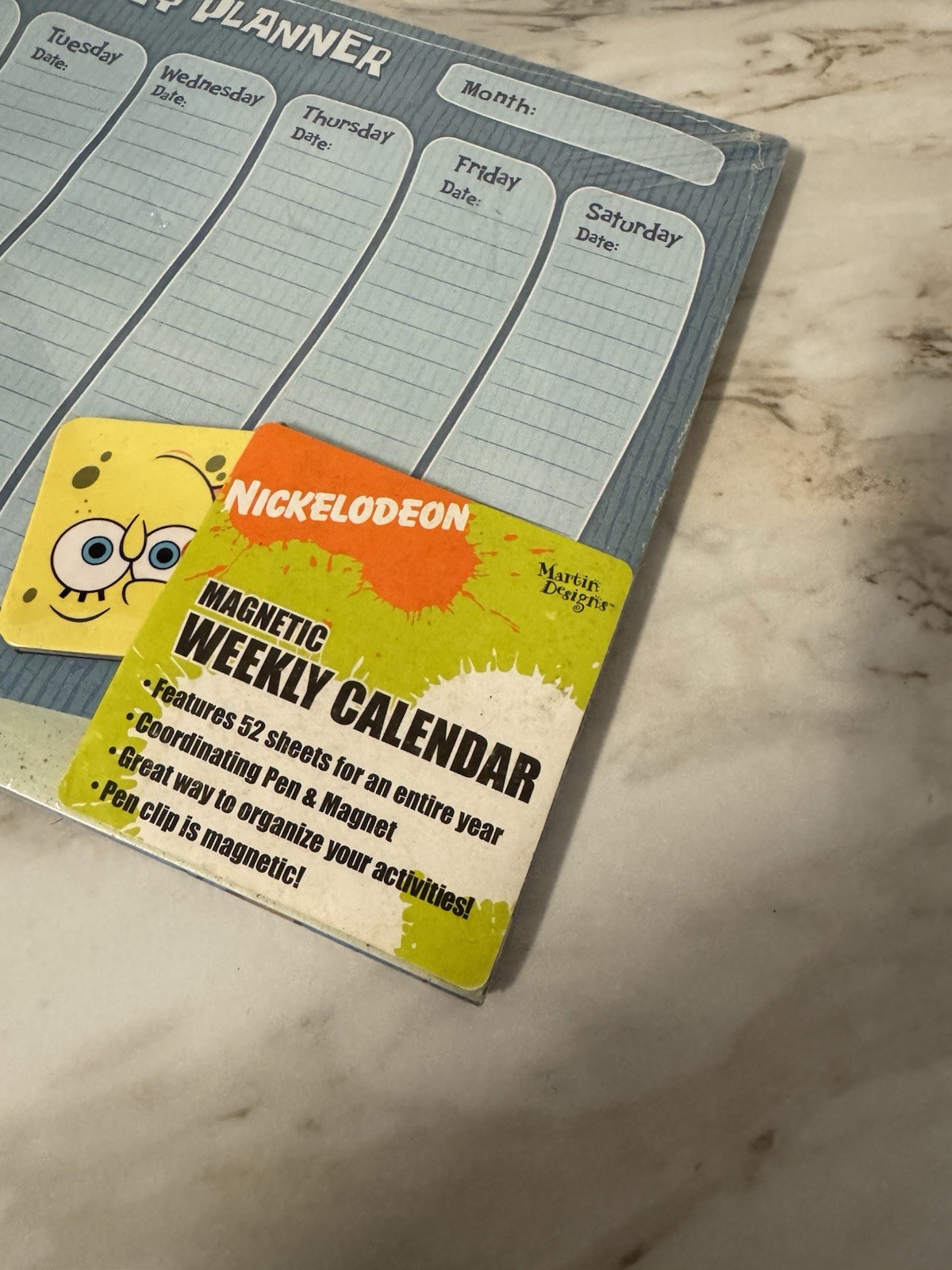 Sponge Bob Square Pants Y2K Stationary Magnetic Weekly Calendar Planner 52 Weeks
