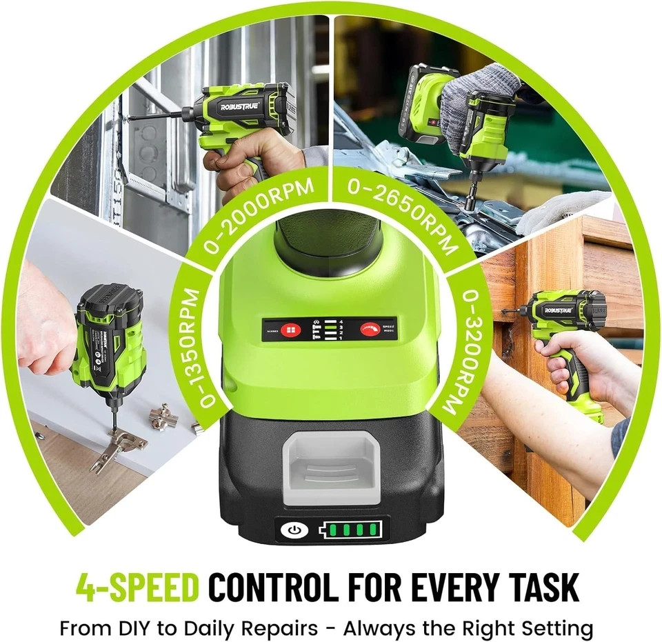 Brushless Impact Driver Drill Set, 20Psc Screwdriver Bits 2.0 Ah Variable Speed.