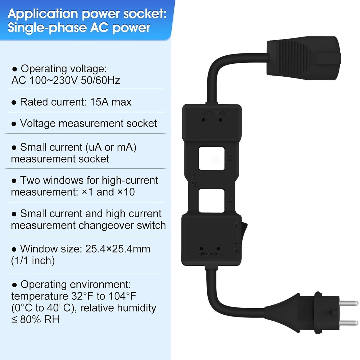 AC Line Splitter Receptacle Tester AC 100~230V Operating Voltage Max 15A