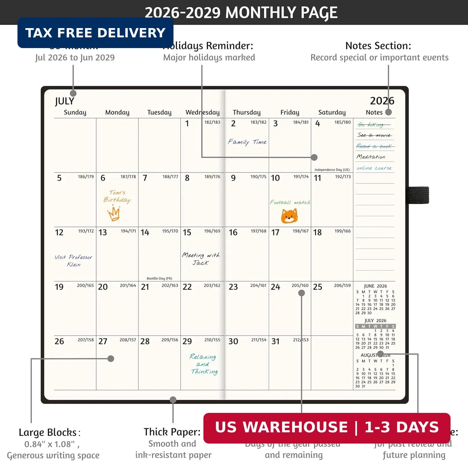 2026-2029 Pocket Monthly Planner, 3 Year Calendar 2026-2029, 6.2» x 3.6» x 0.6