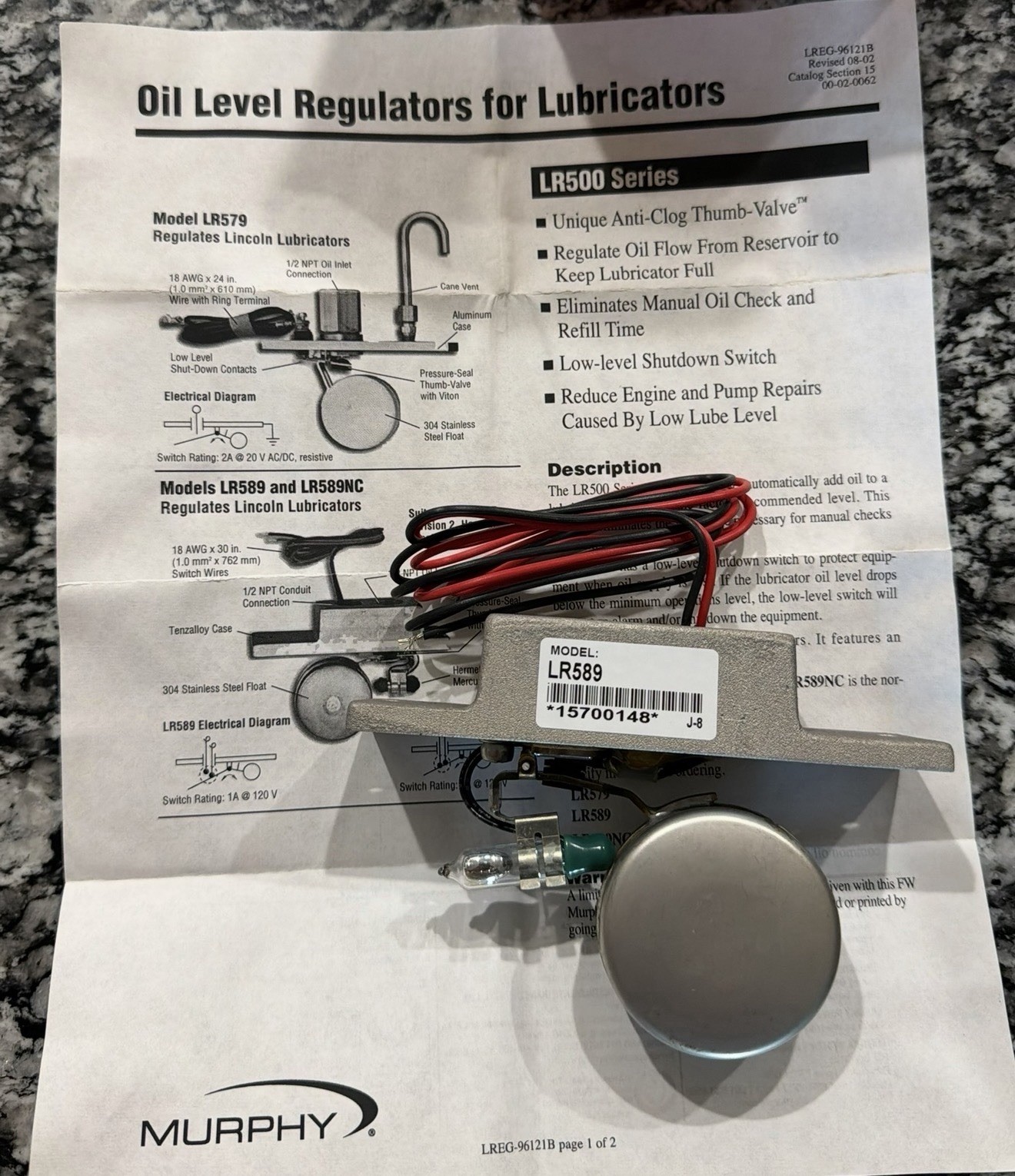 LR589: Oil Level Regulator For Lubricators; Regulates Lincoln Lubricators