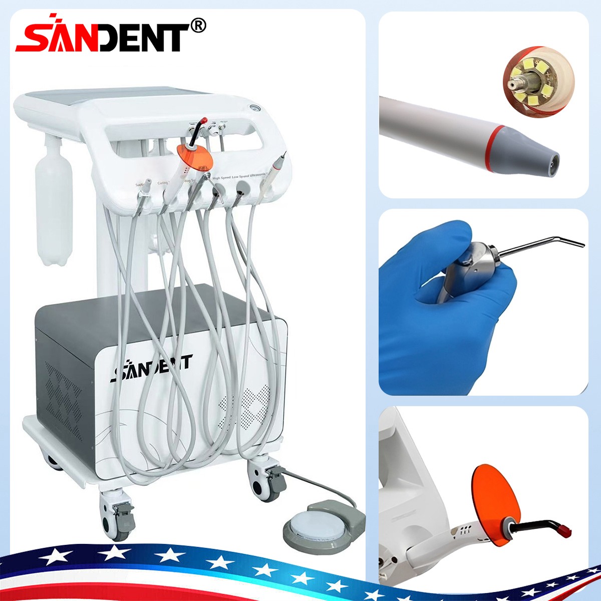 FDA Dental Portable Delivery Unit Syringe Suction Turbine w 4H Air Compressor