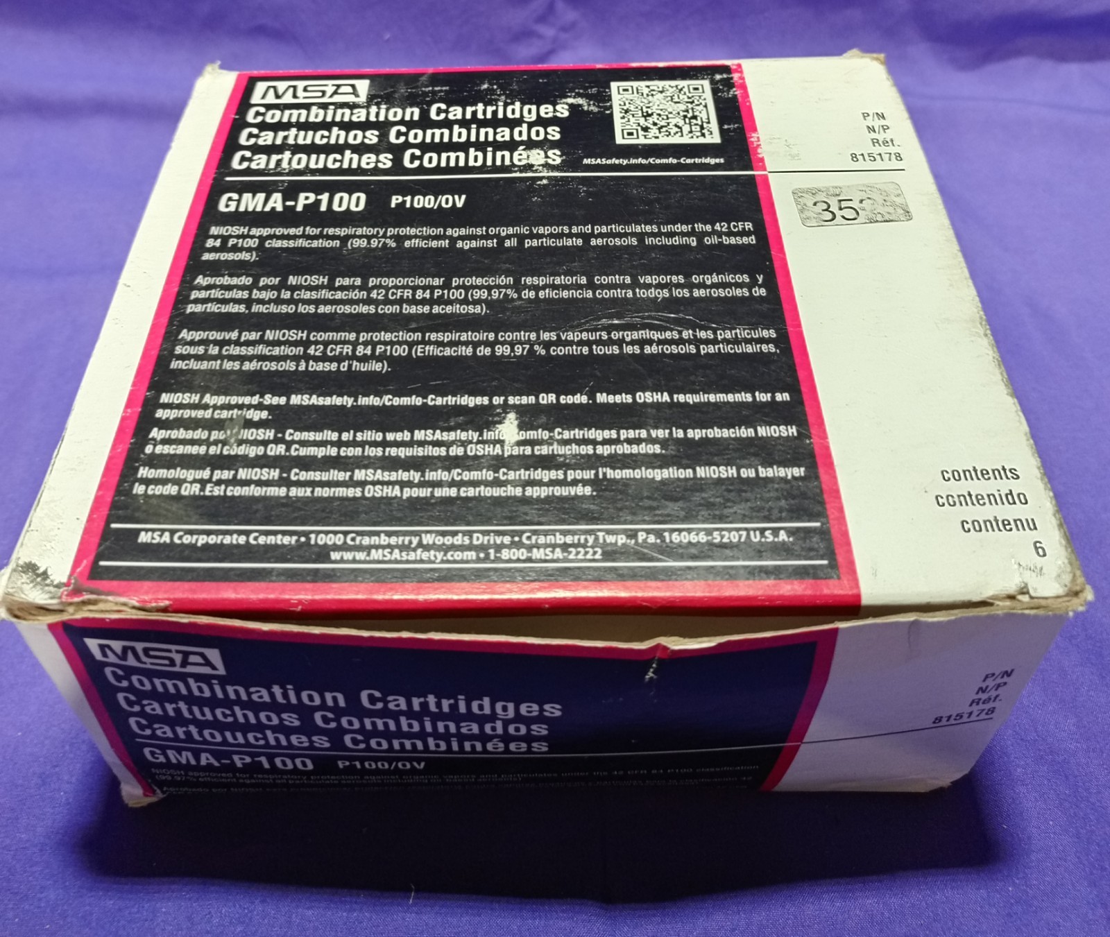 Lot Of 6 MSA GMA-P100 Combination Cartridges