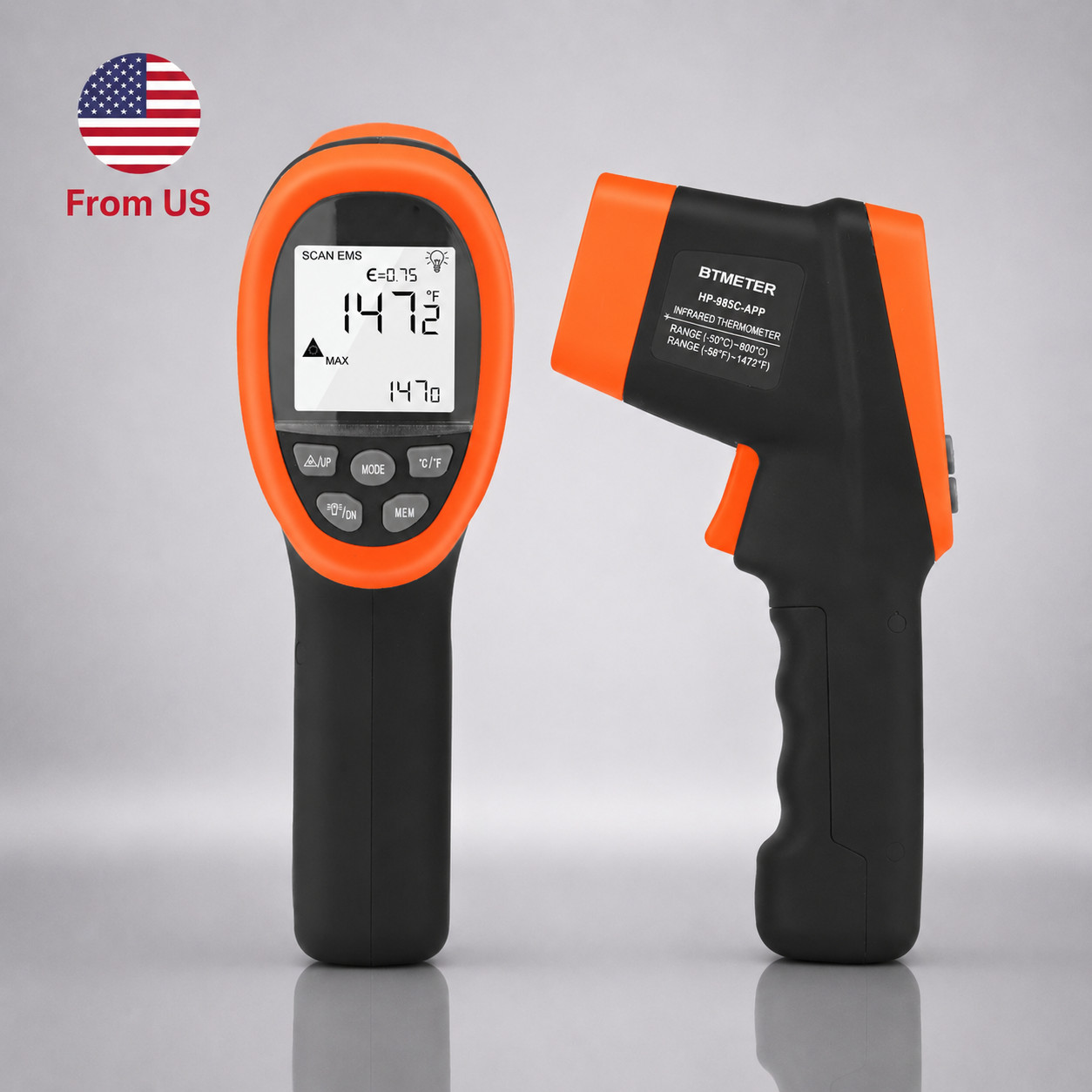 Non-contact IR Thermo Industrial Thermometer1472°F 16:1 D:S BT Max/Min/Avg Alarm