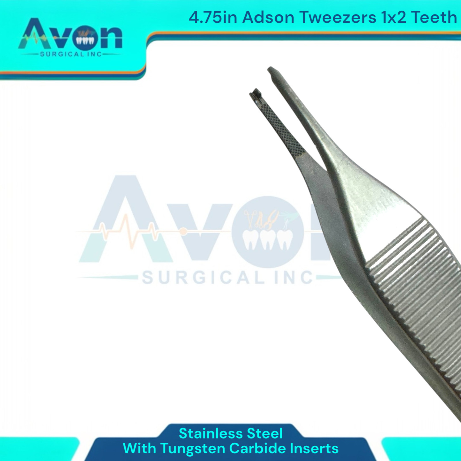 Gold Handle 1×2 Teeth Adson Tissue Forceps, 4.75in, w/ TC Inserts – German Steel
