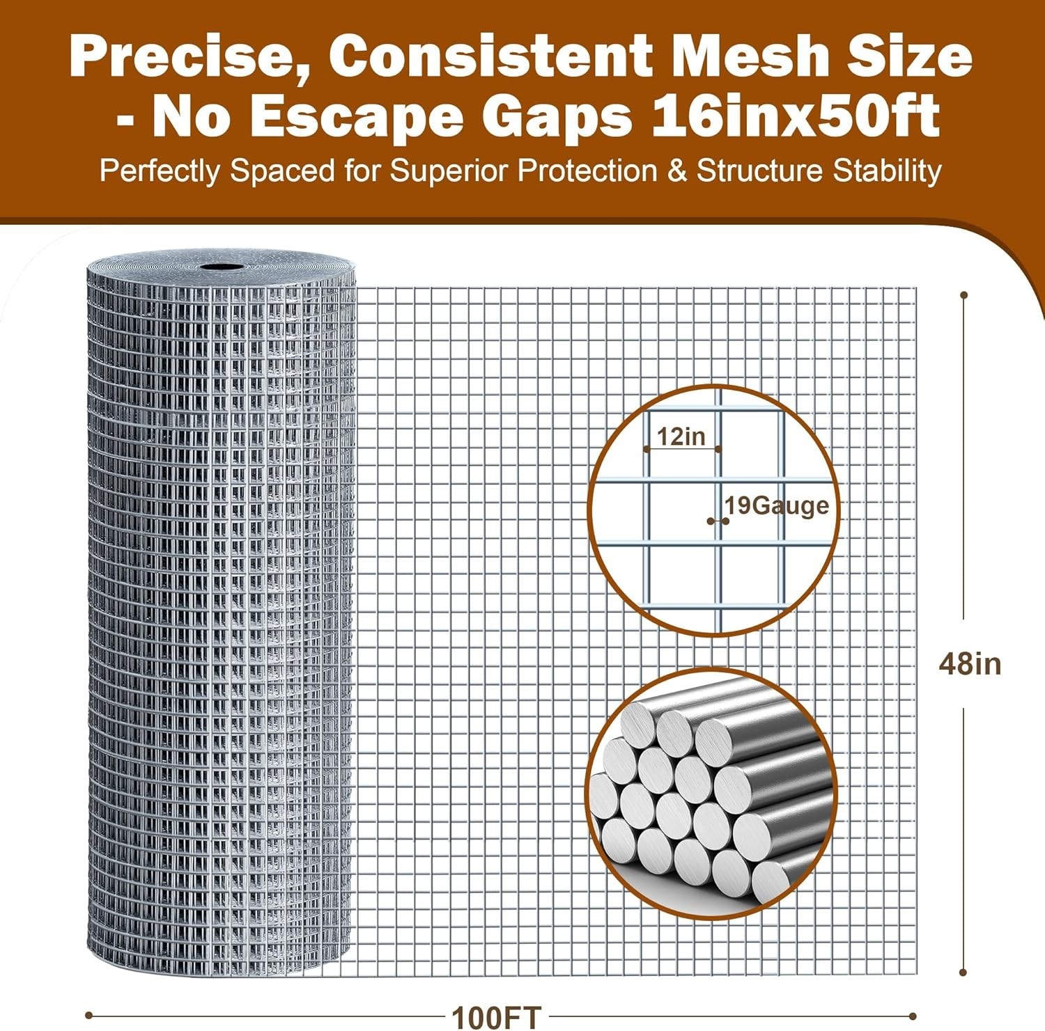 Vinyl Coated Chicken Wire, ‎48″ x 100 ft 19G Galvanized Mesh for Coop, Garden US