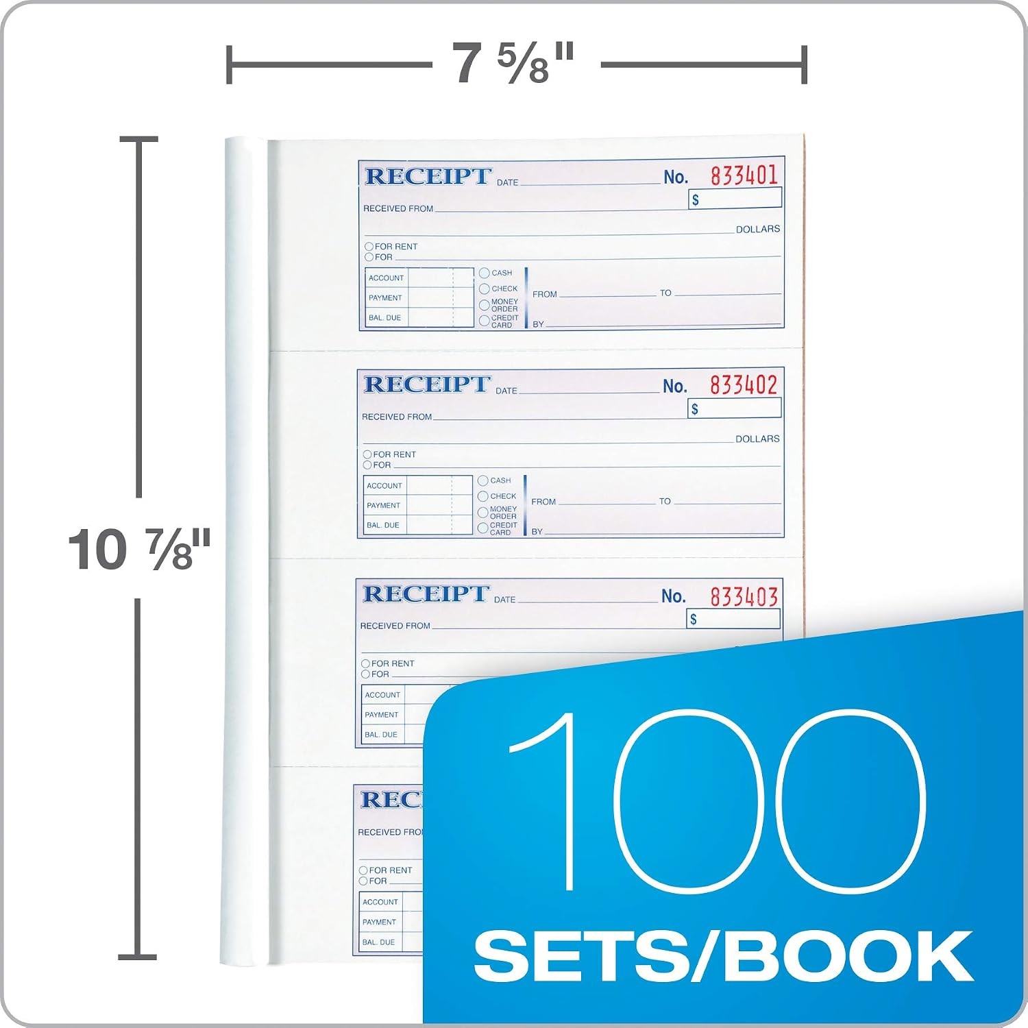 Adams Money Rent Receipt Books 7.6×10.9″ 3-Part Carbonless 5pk TC1182-5