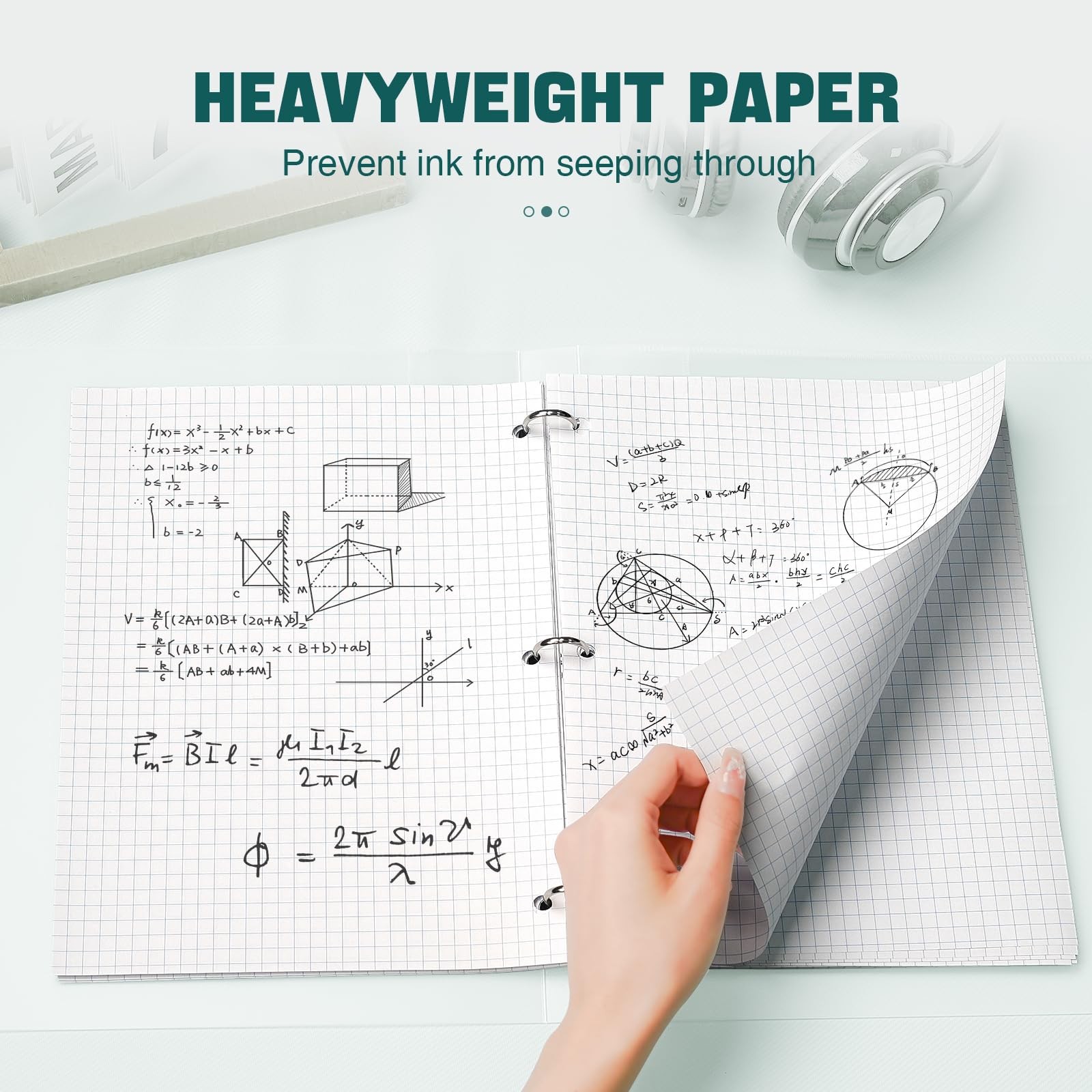 Loose Leaf Graph paper 8 x 10.5, Graph Ruled Paper, 3 Hole Punched Paper, 4 x…