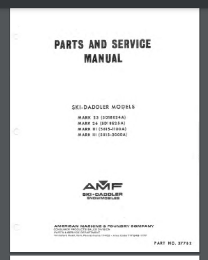 AMF MARK 23, 26, III Snowmobile Service & parts Manual 34 pages 1969