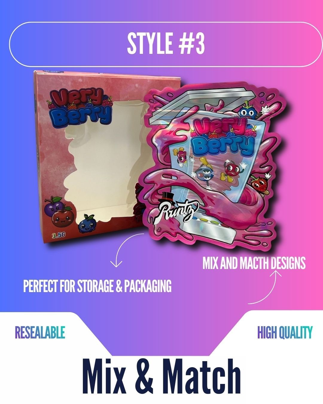 3.5g Mylar Bags With Display Box | Resealable Smell Proof | 12-128 Pack Options