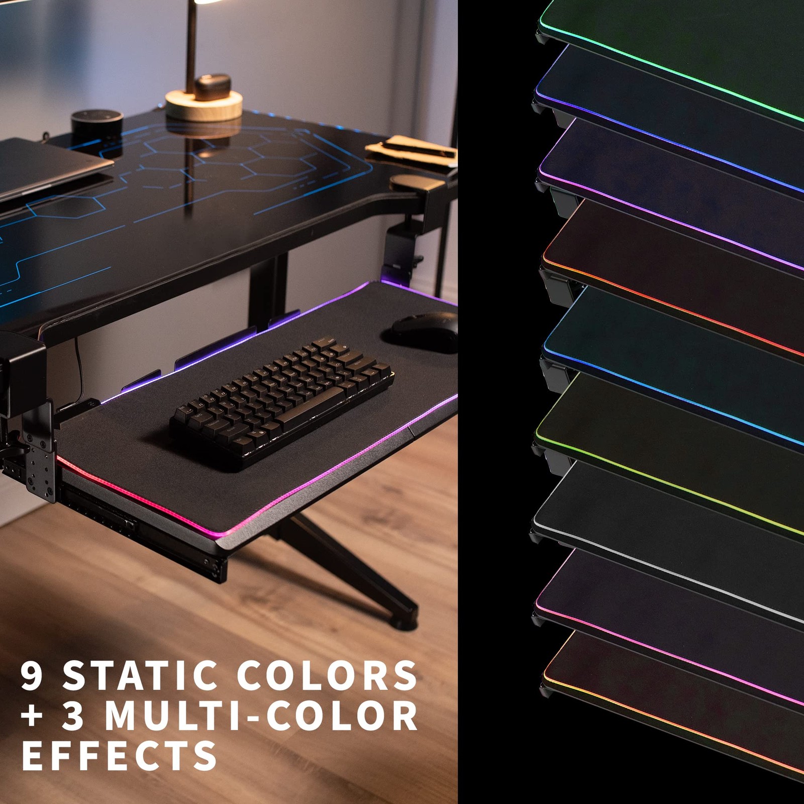 Large Height Adjustable Under Desk Keyboard Tray with RGB LED Light Mouse Pad, C