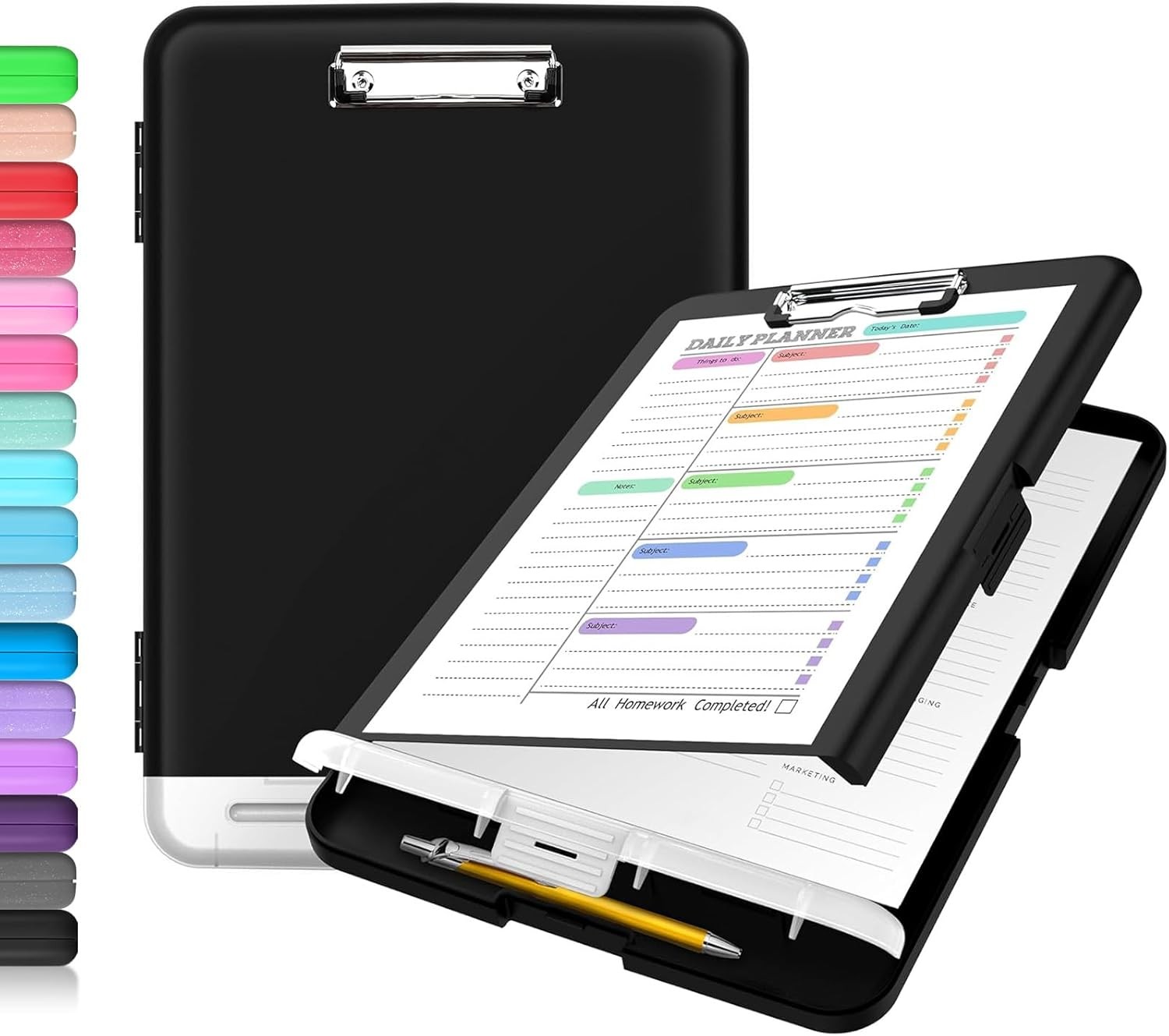 Sooez Clipboard with Storage, High Capacity 10″W x 1-1/4″D x 14-1/2″H, Black