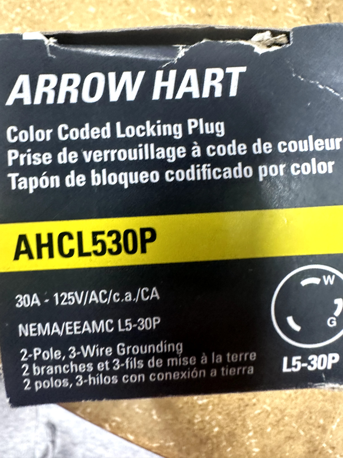 Eaton Arrow Hart AHCL830P 30A NEMA L5-30P Locking Plug Yellow Black NEW