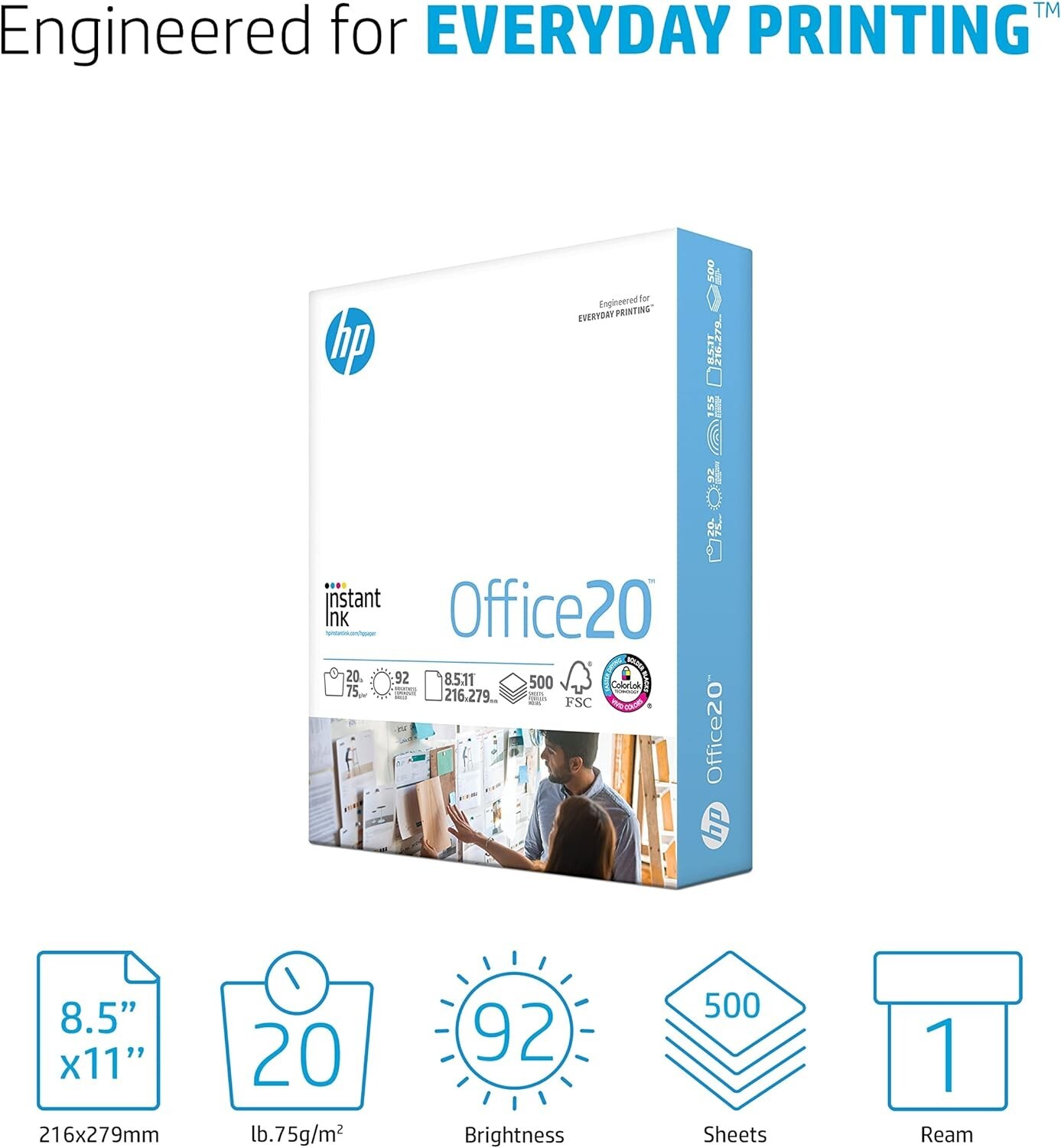 8.5×11 Paper |Office 20 lb | 1 Ream – 500 Sheets | 92 Bright | Made