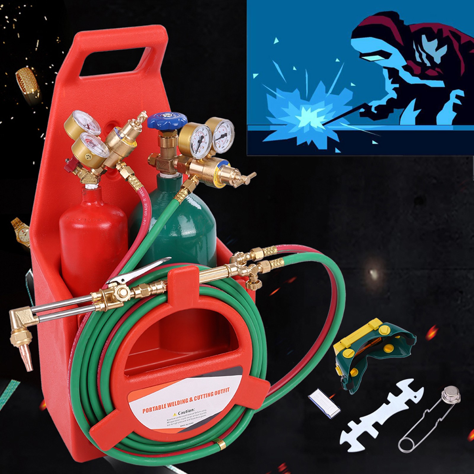 Brazing Welding Cutting Torch Kit w/Oxygen Acetylene with 4L Tanks Regulator
