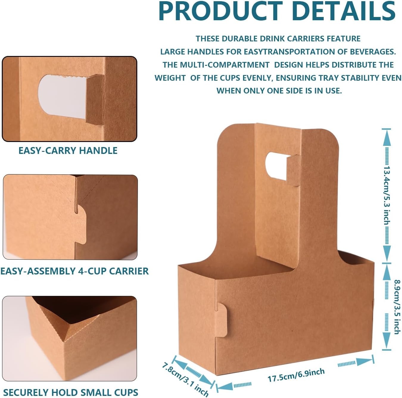 25 Pack 2-Cup/4-Cup Drink Carrier with Handle (12-30oz) | Disposable Paperboard