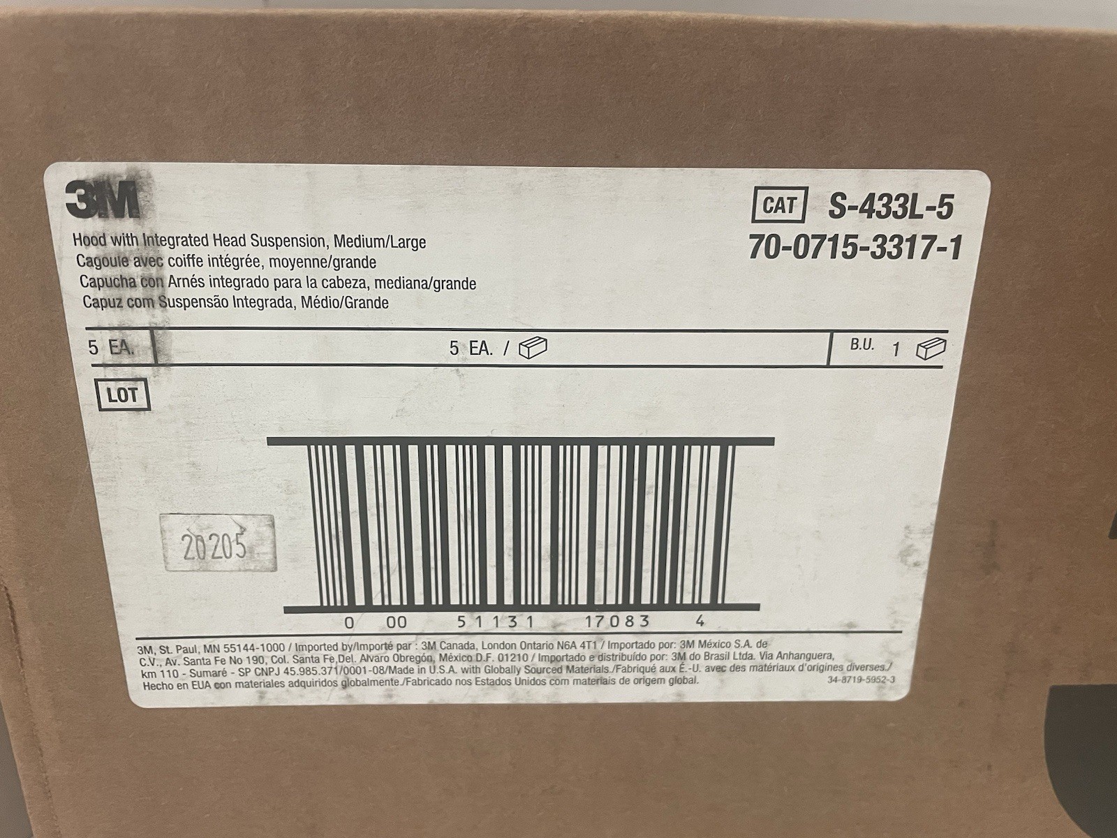 Lot of 5 3M S-433L-5 Versaflo Hoods w/ Integrated Head Suspension Size M/L NEW
